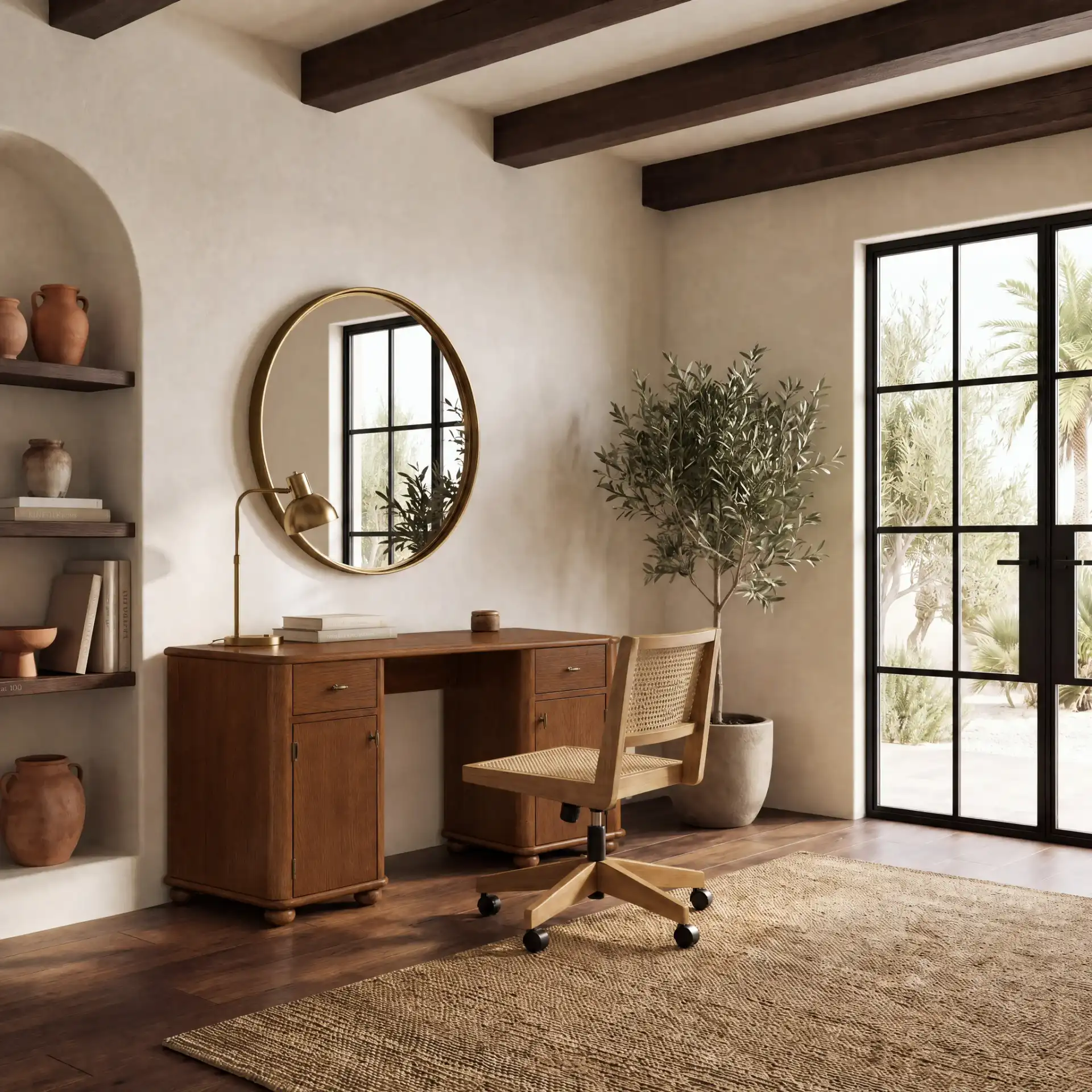 Lorella Wood 60" Desk in Walnut in a styled room