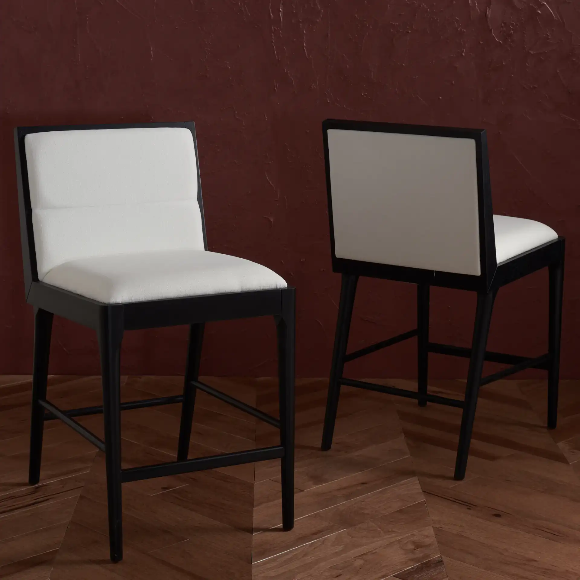 Laycee Linen Counter Stool (Set of 2) in Black / White in a styled room