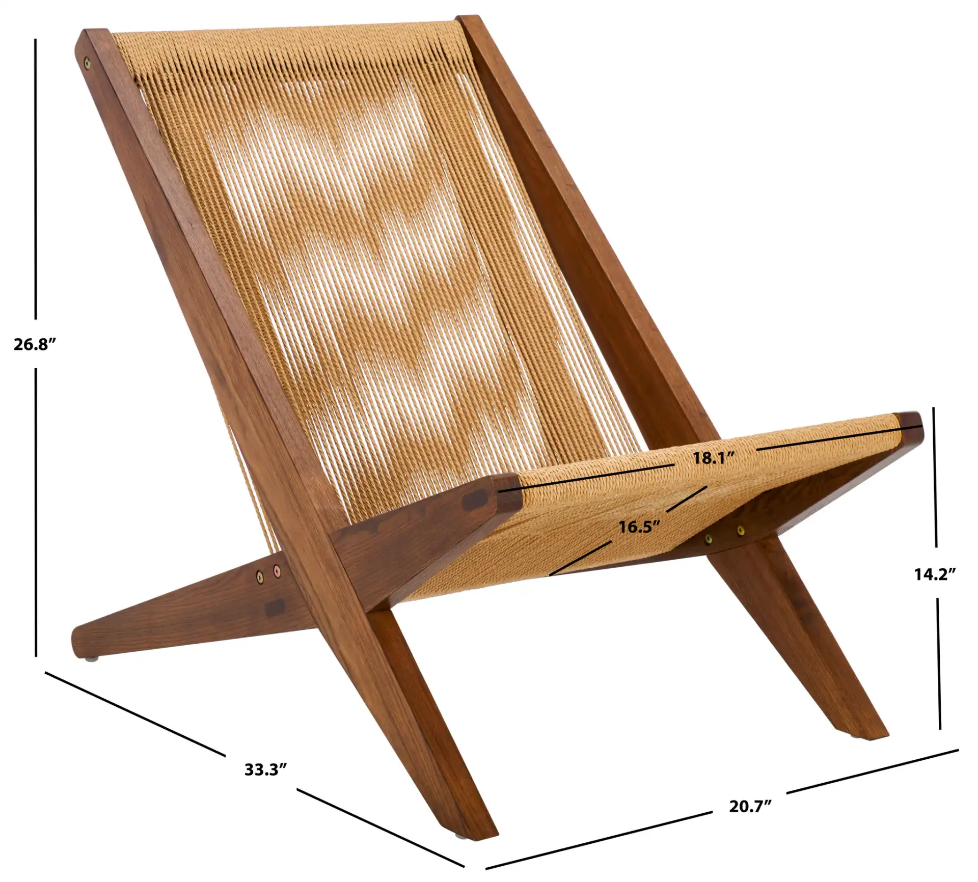Trisha Folding Rope Accent Chair in Walnut / Natural, detail view