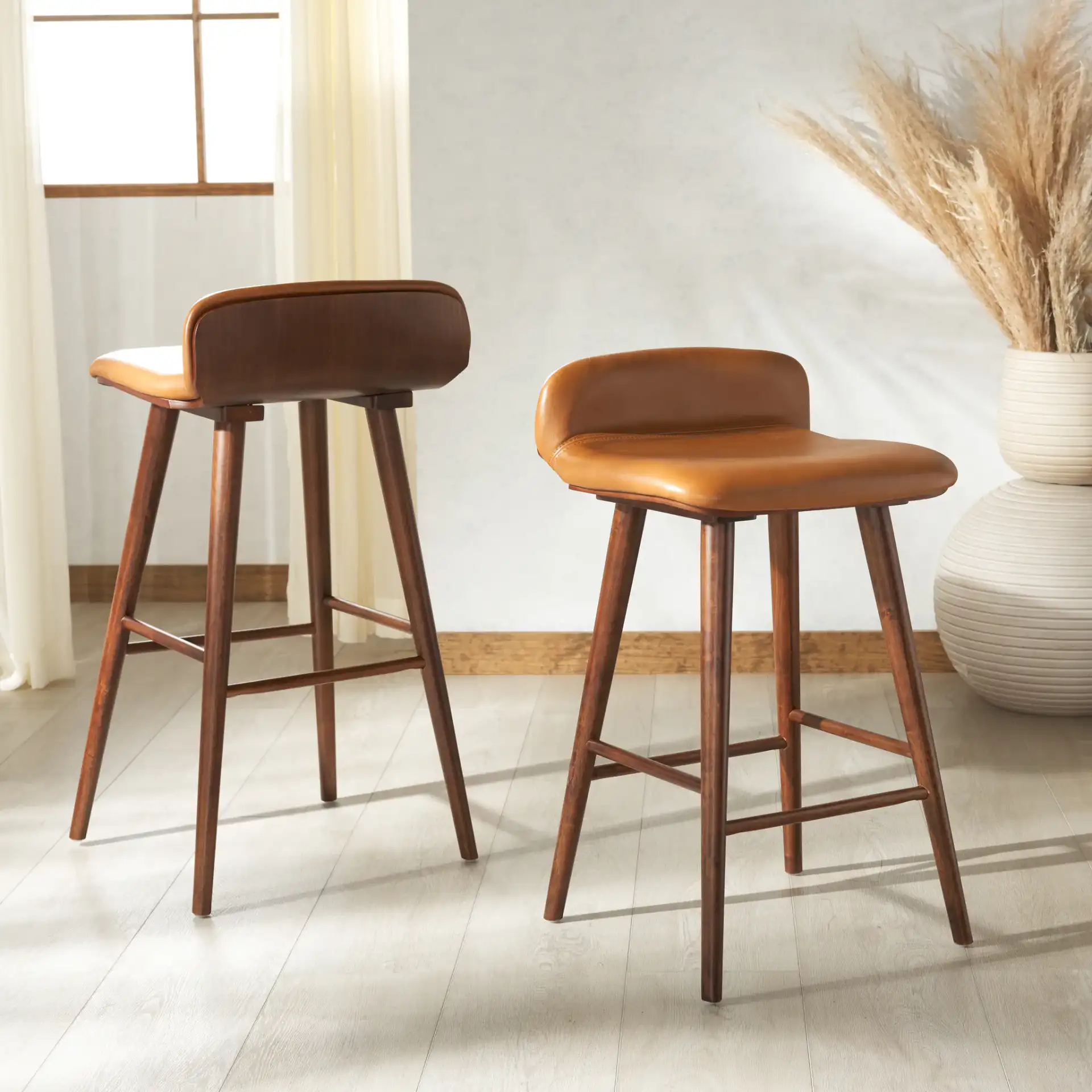 Tazmyn Counter Stool in Brown / Walnut, detail view