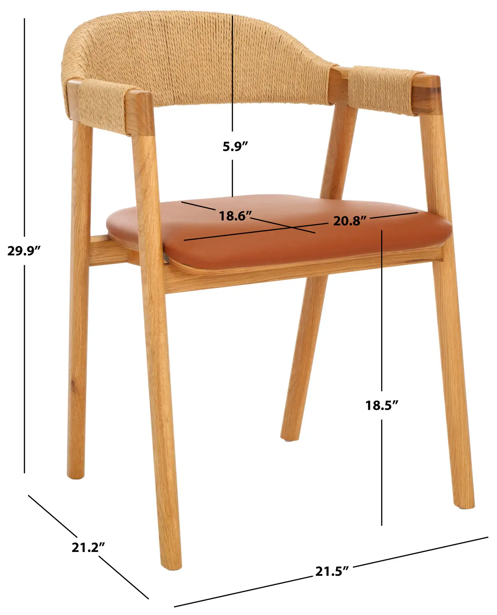 Eamon Leather Dining Chair in Natural / Brown, detail view