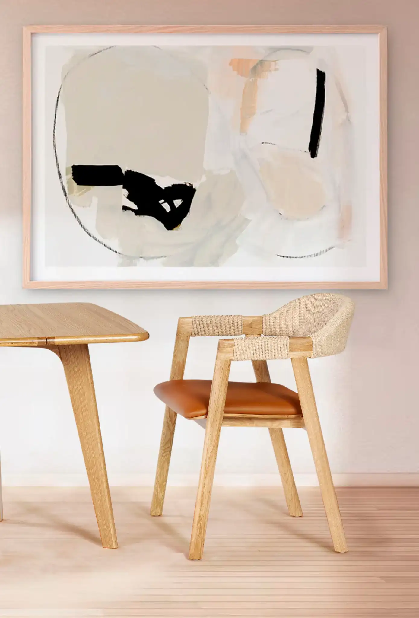 Eamon Leather Dining Chair in Natural / Brown in a styled room