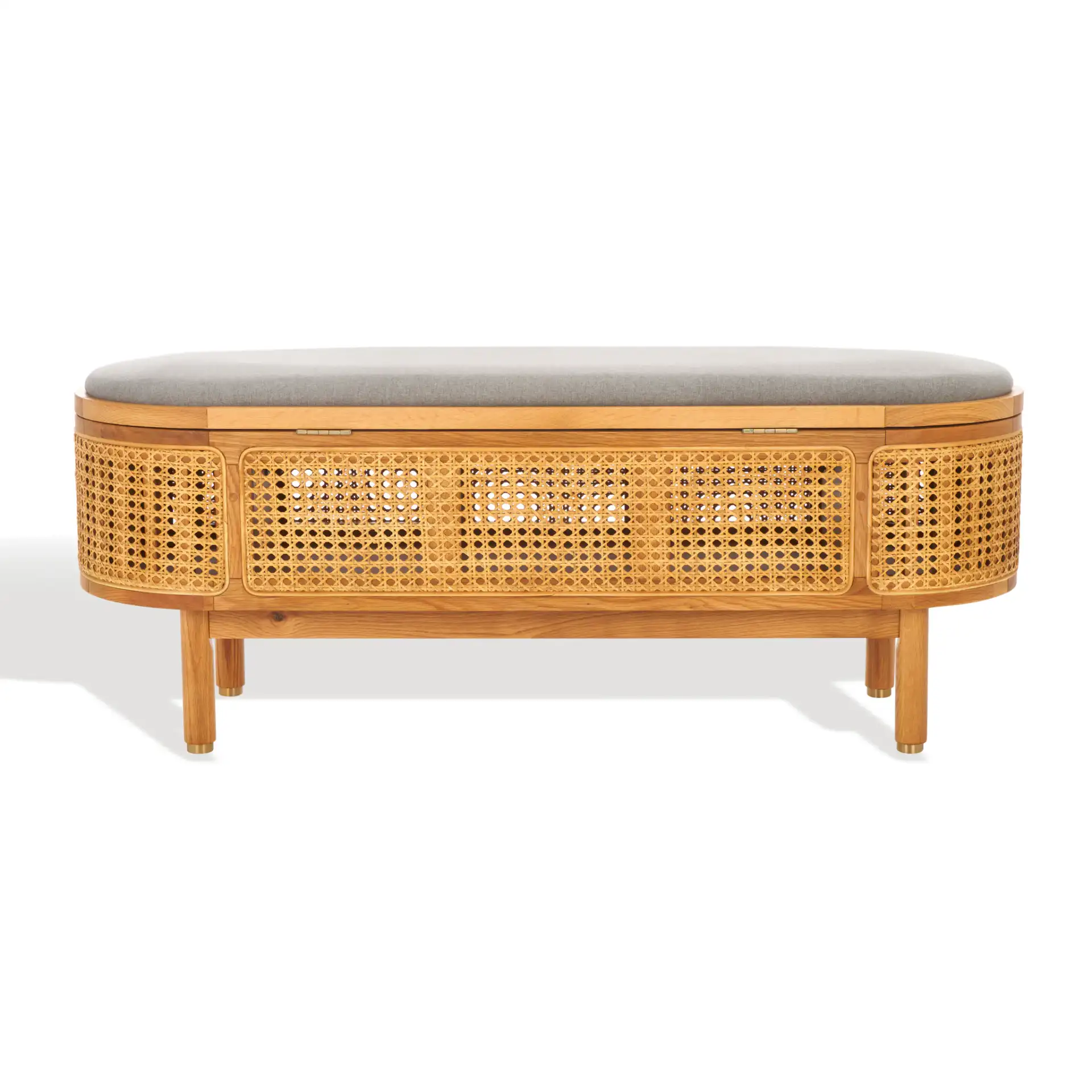 Dolly Cane And Wood Storage Bench in Natural / Gray, detail view