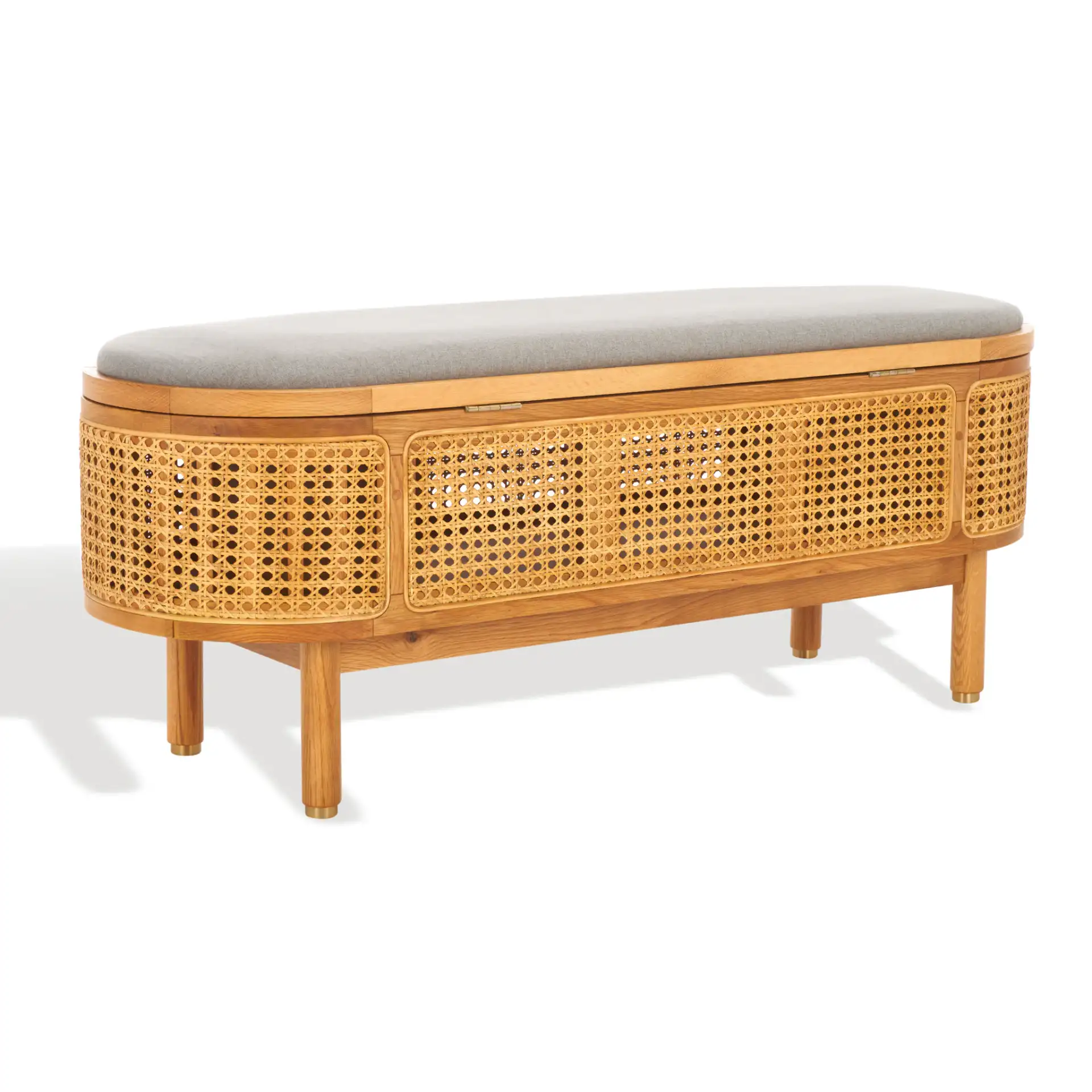 Dolly Cane And Wood Storage Bench in Natural / Gray, detail view