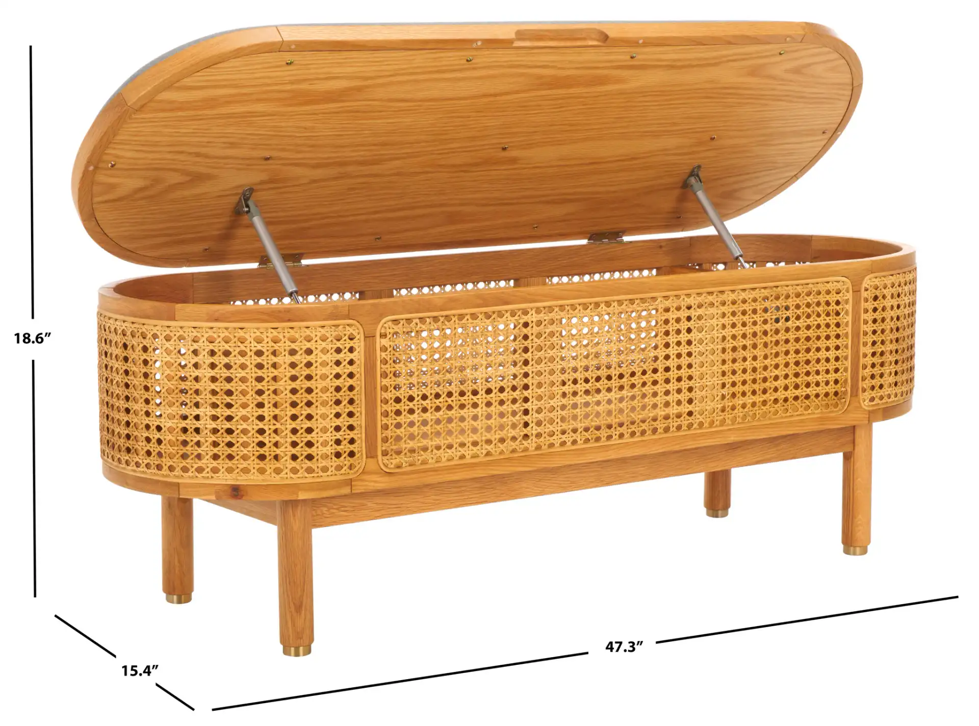 Dolly Cane And Wood Storage Bench in Natural / Gray, detail view