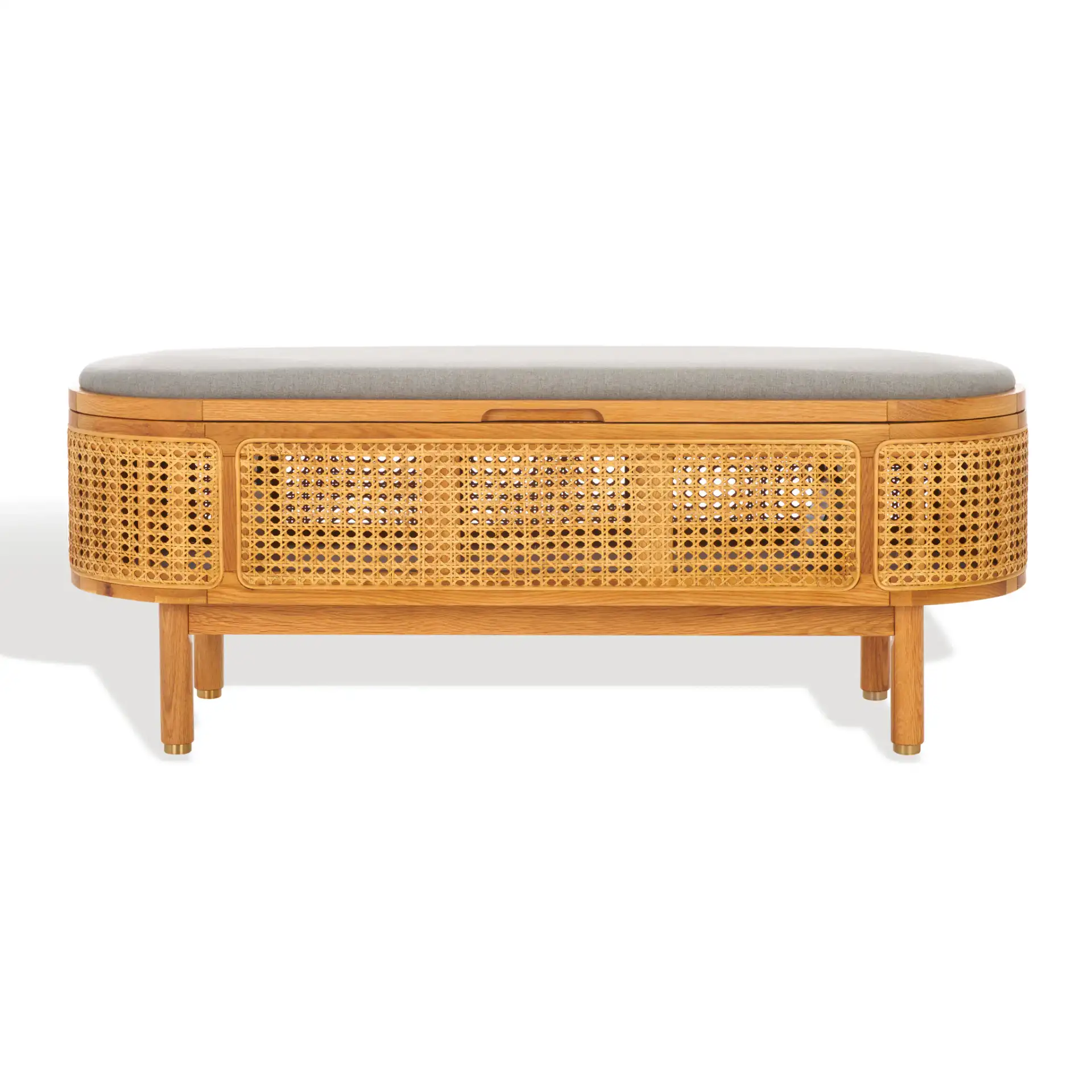Dolly Cane And Wood Storage Bench in Natural / Gray, detail view