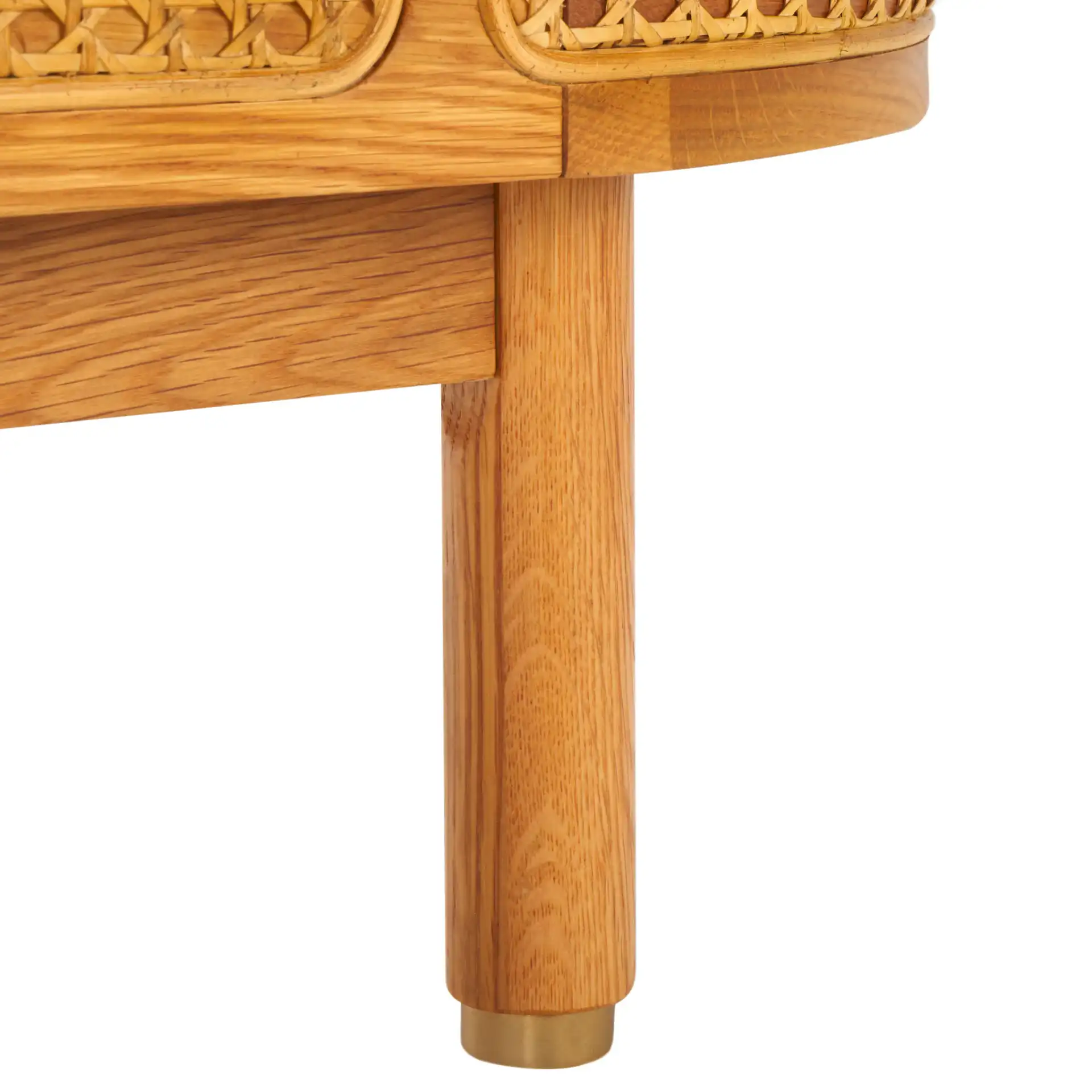 Dolly Cane And Wood Storage Bench in Natural / Gray, detail view