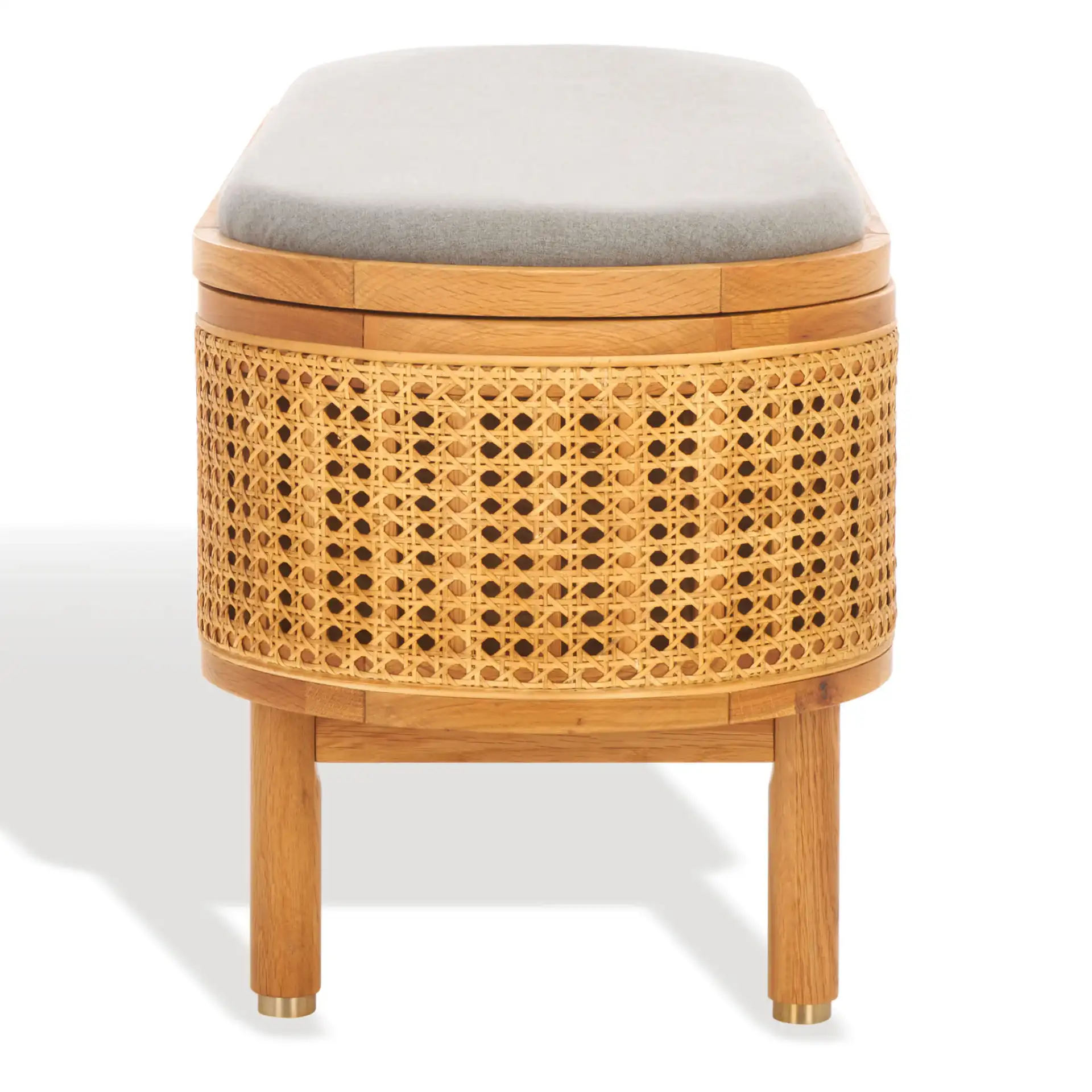 Dolly Cane And Wood Storage Bench in Natural / Gray, detail view
