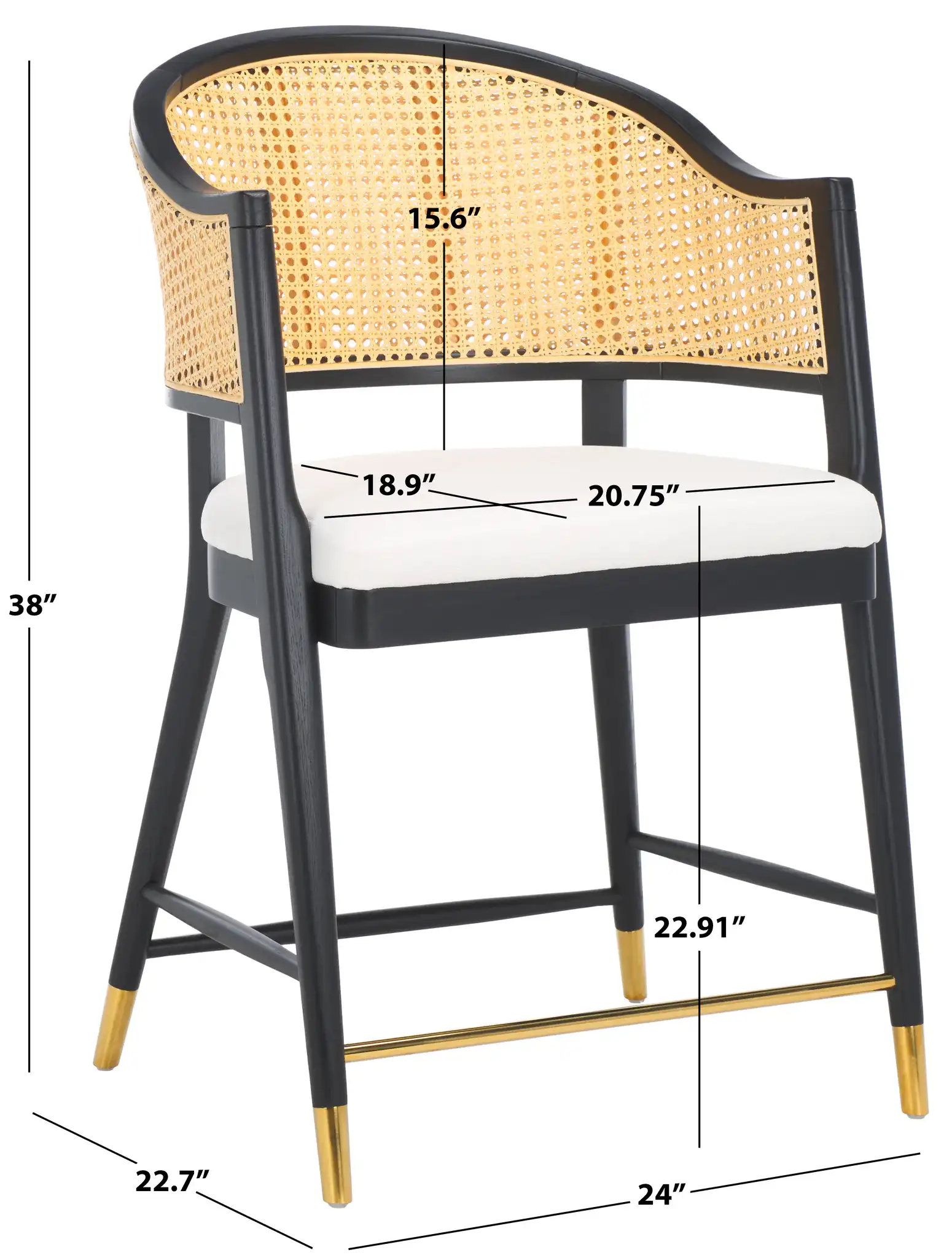Rogue Rattan Counter Stool in Black / Natural, detail view