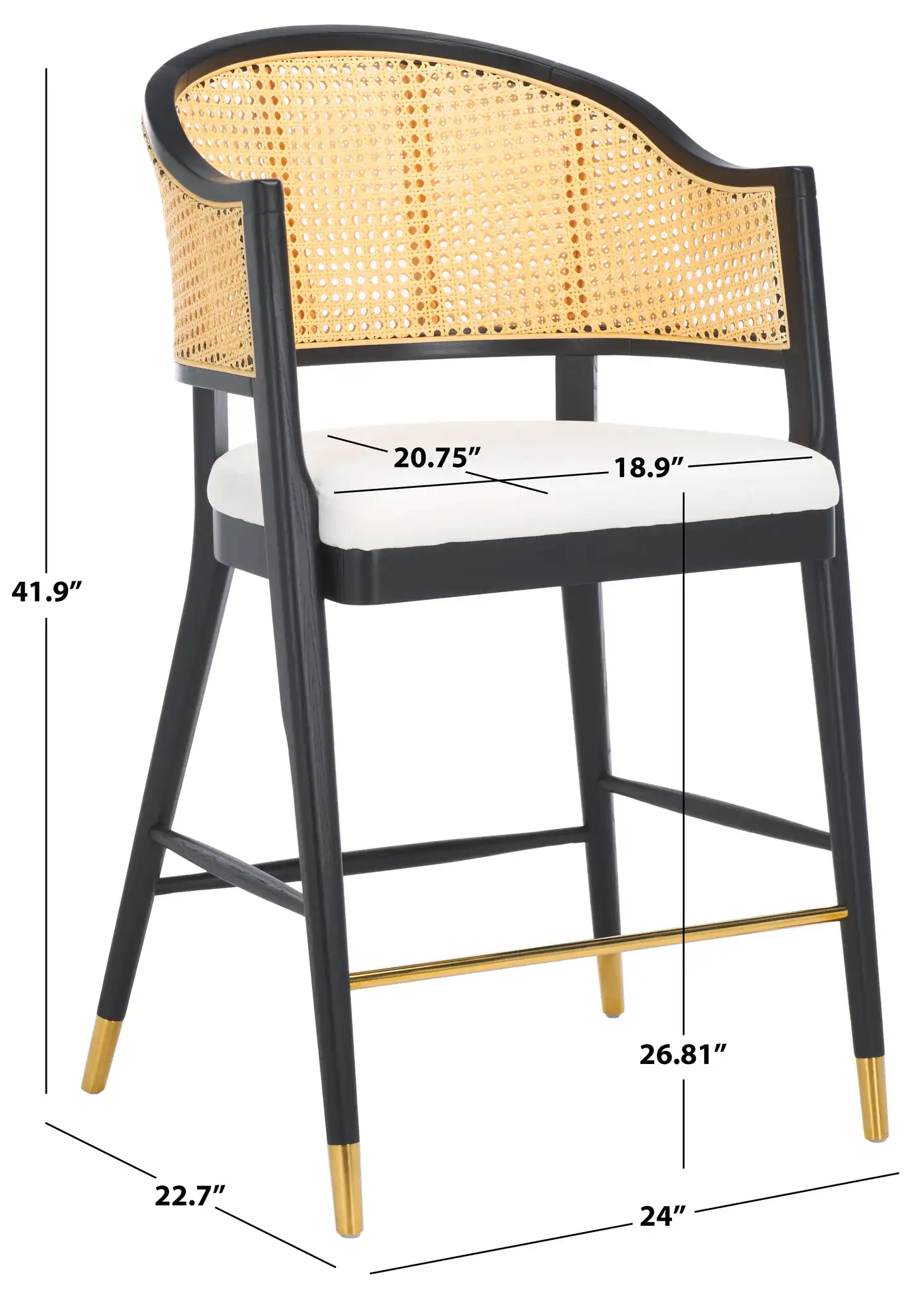 Rogue Rattan Barstool in Black / Natural, detail view