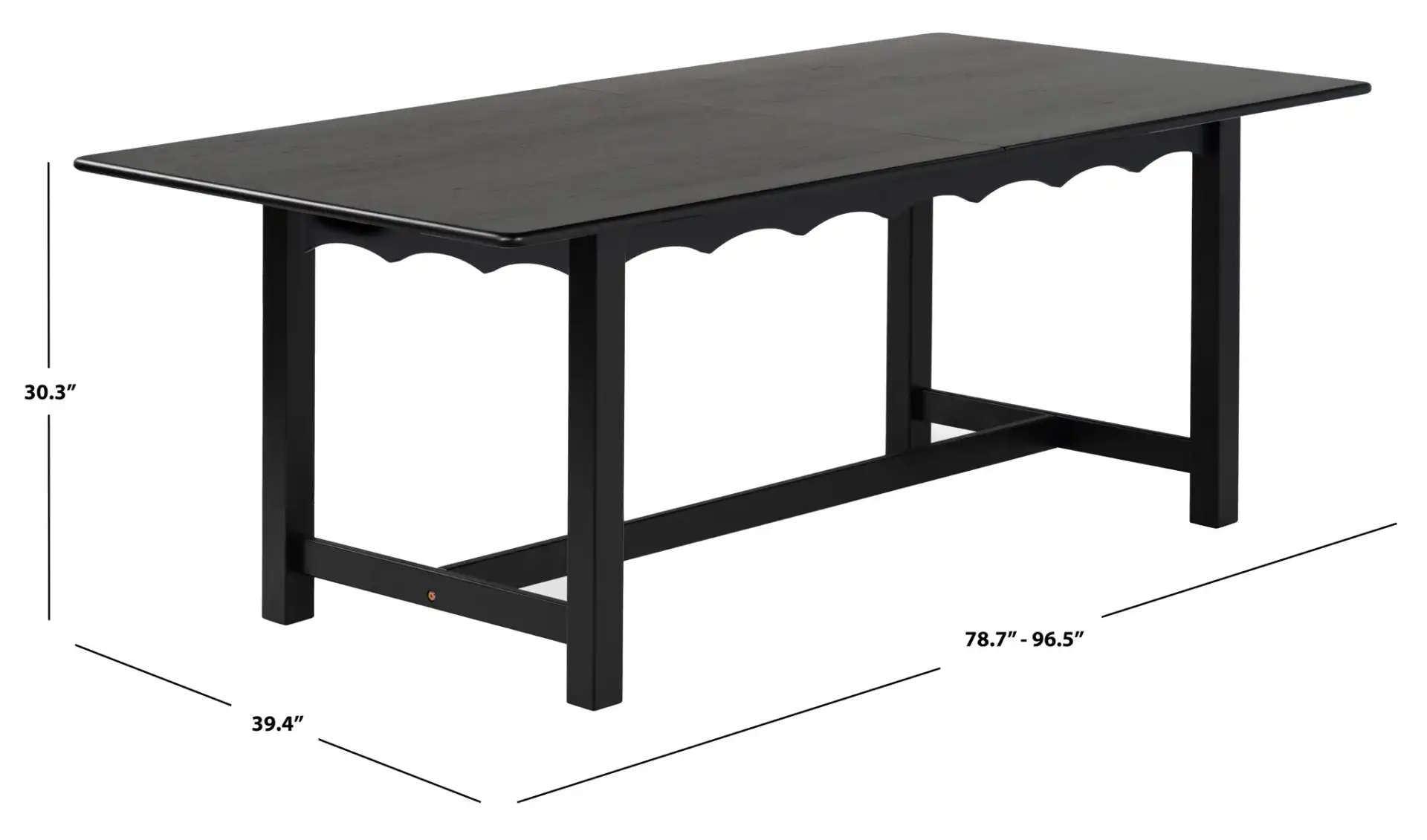 Rhylee Extendable Dining Table in Black, detail view