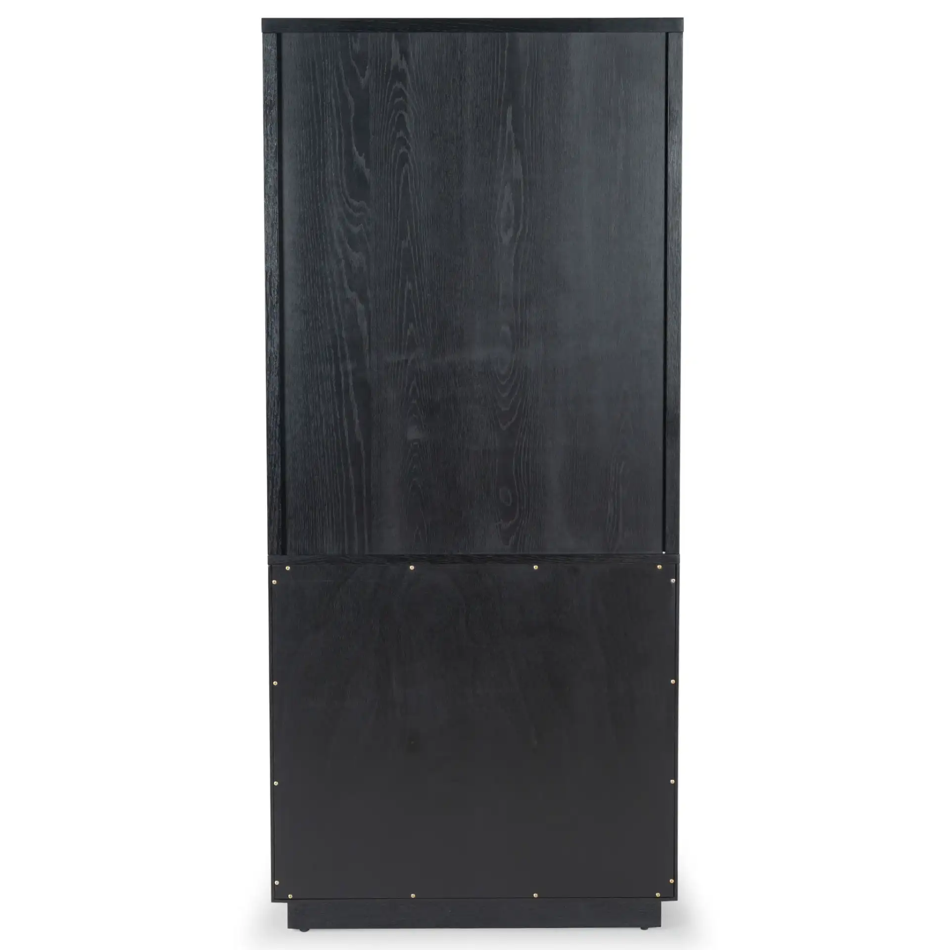 Zeus Four-Shelf Wood Bookcase in Black, detail view