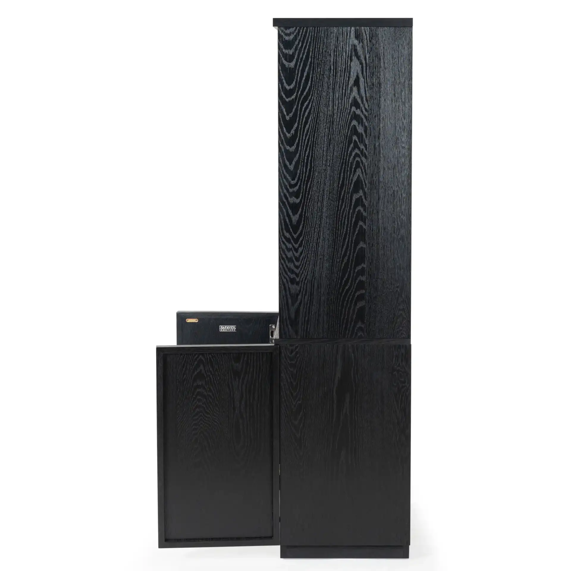 Zeus Four-Shelf Wood Bookcase in Black, detail view
