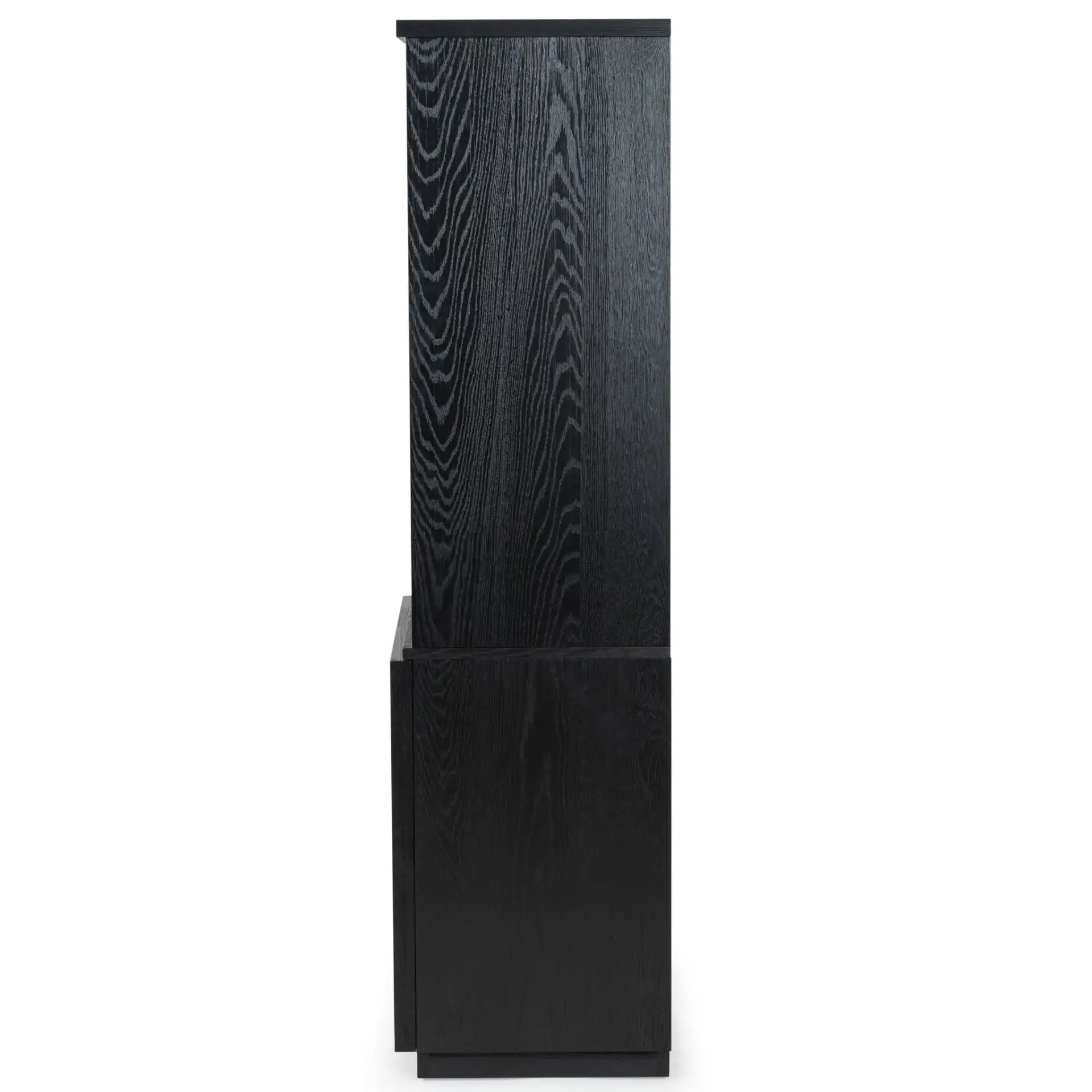 Zeus Four-Shelf Wood Bookcase in Black, detail view