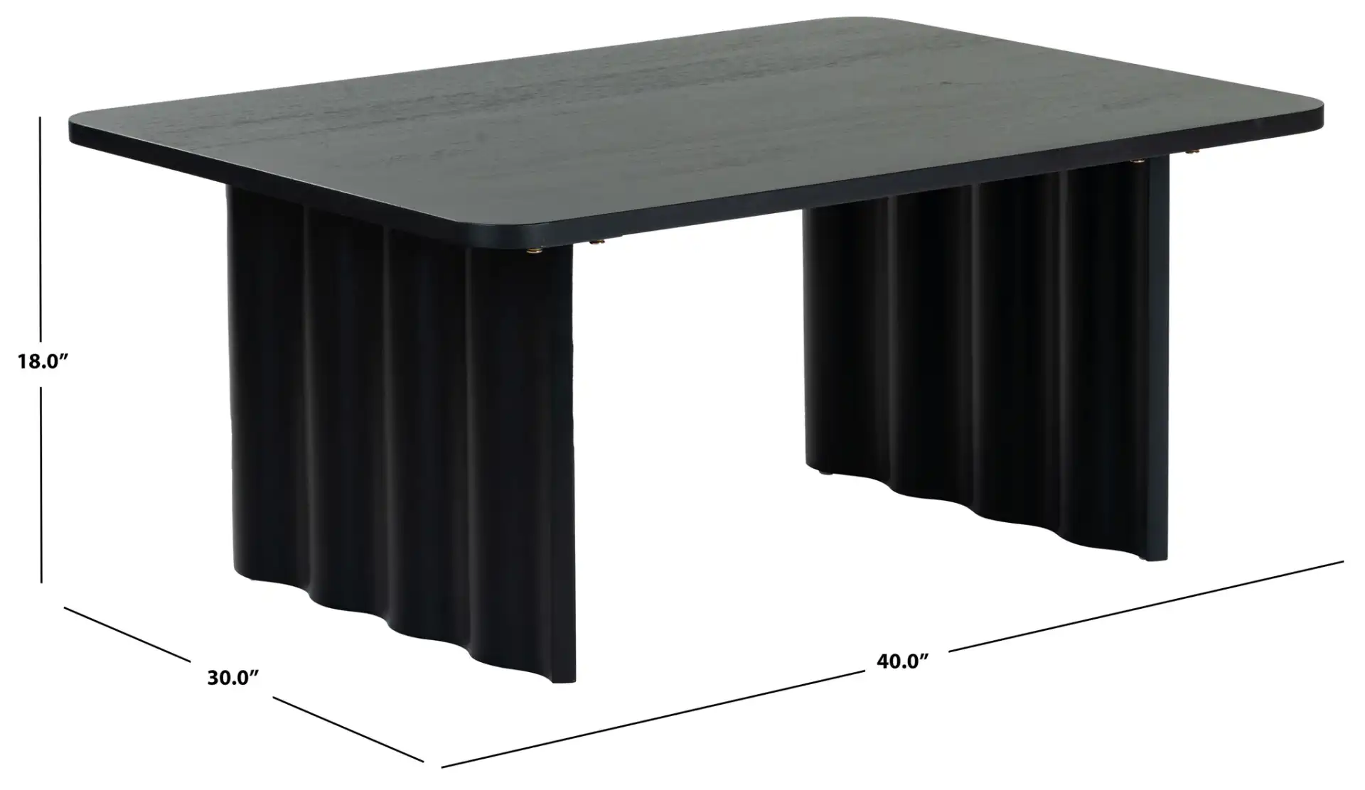 Yurina Rectangular Wood Coffee Table in Black, detail view