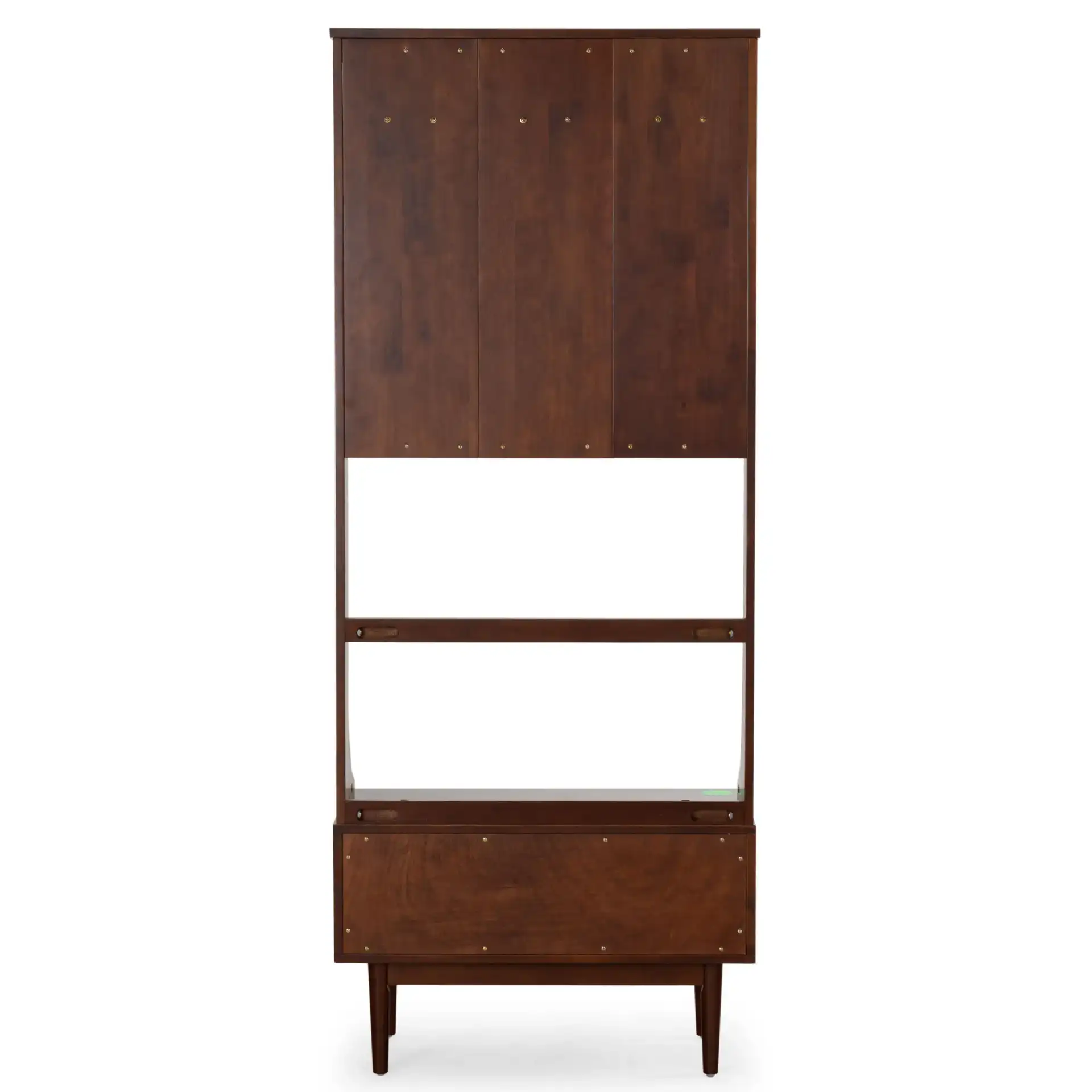 Pitta Wood One-Drawer Hall Tree in Walnut / Gold, detail view