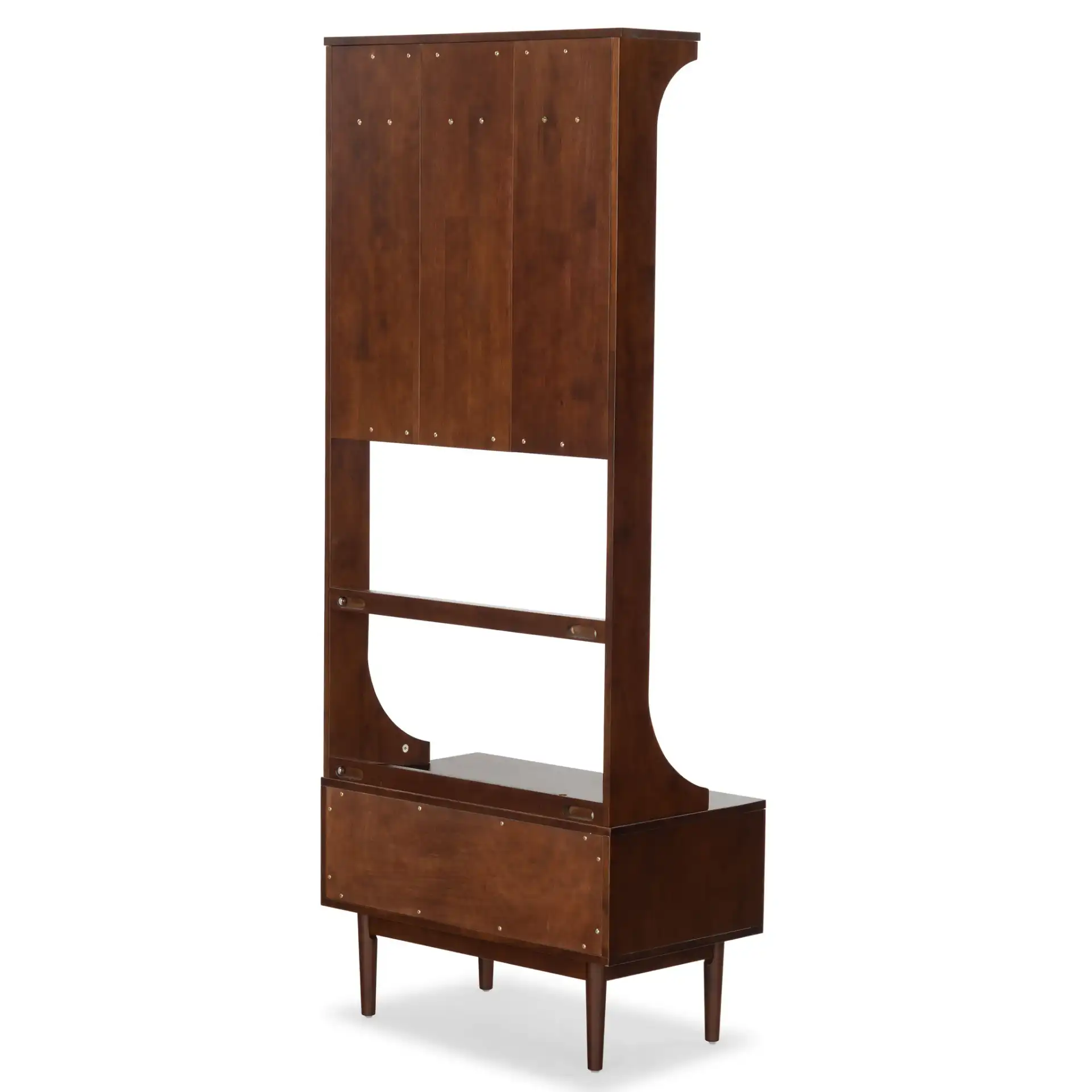 Pitta Wood One-Drawer Hall Tree in Walnut / Gold, detail view