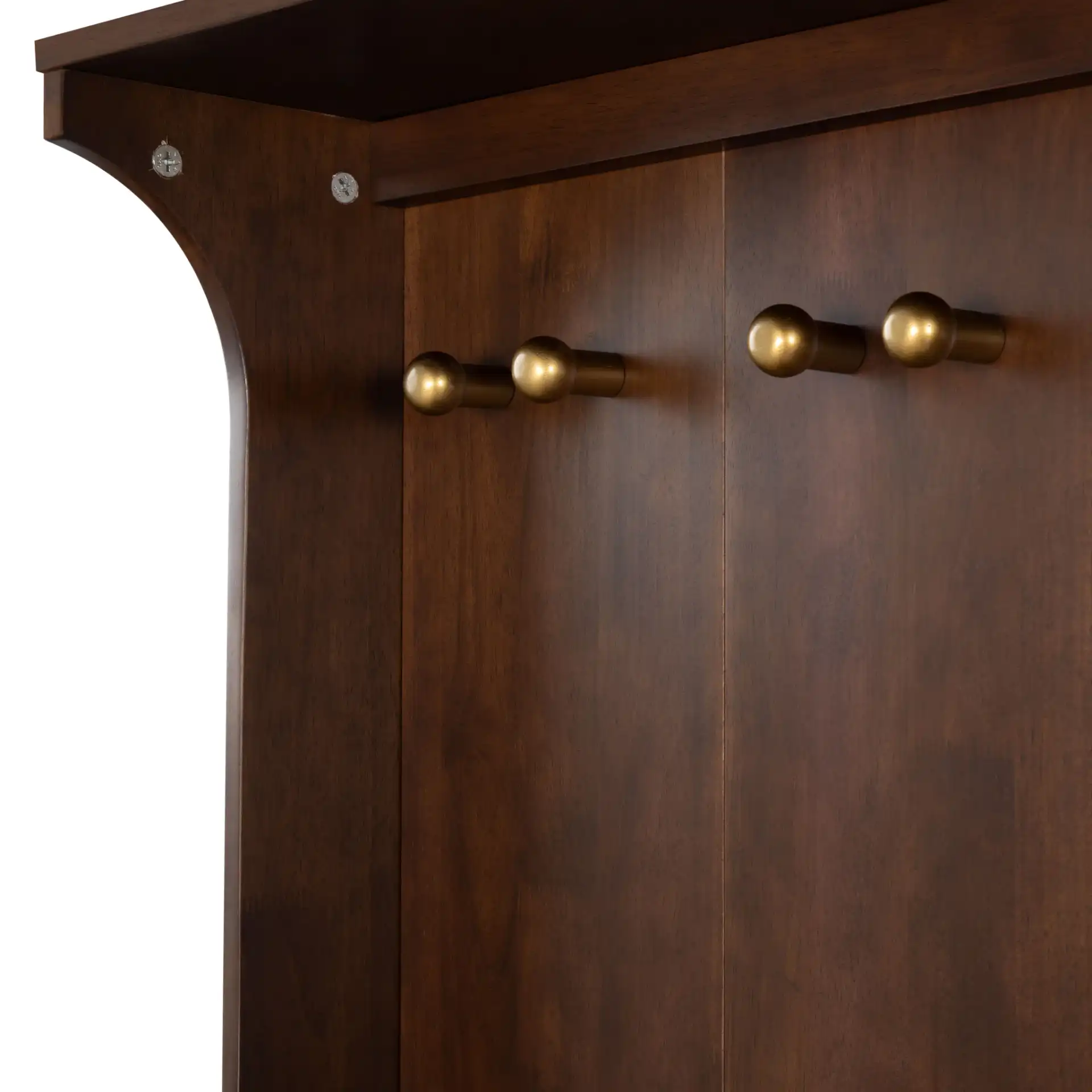 Pitta Wood One-Drawer Hall Tree in Walnut / Gold in a styled room