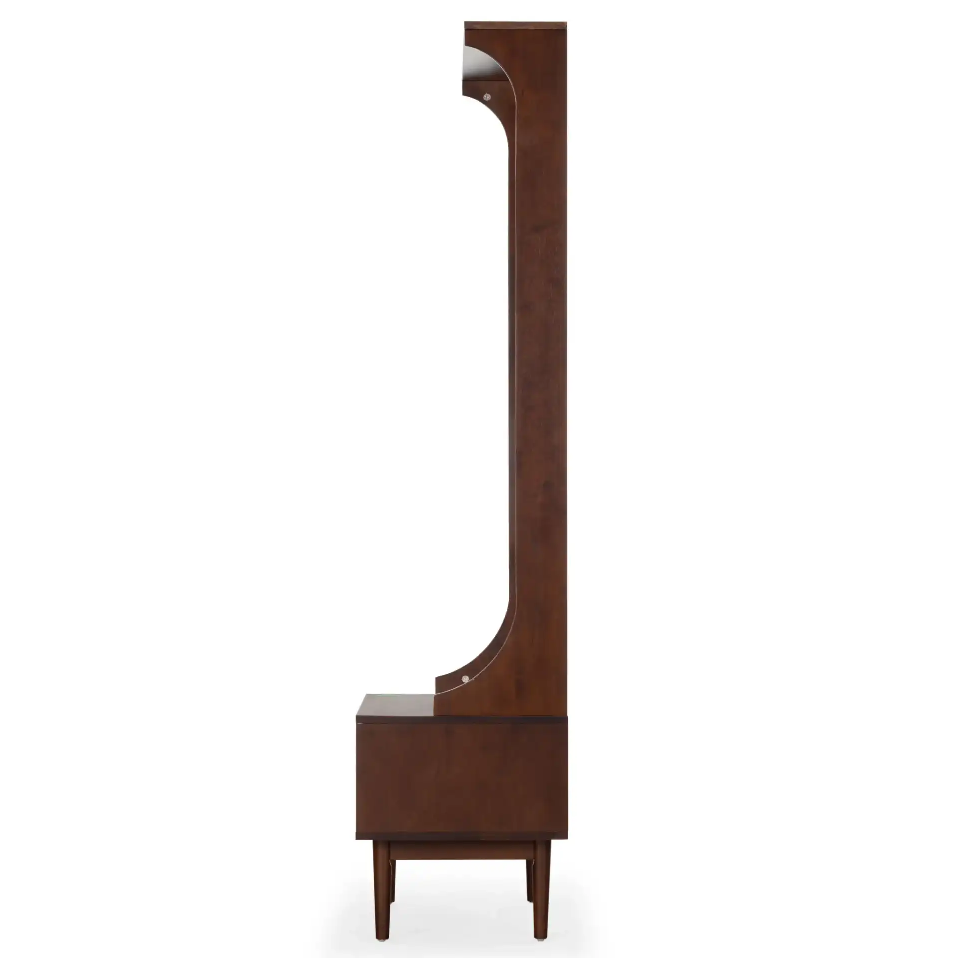 Pitta Wood One-Drawer Hall Tree in Walnut / Gold, detail view