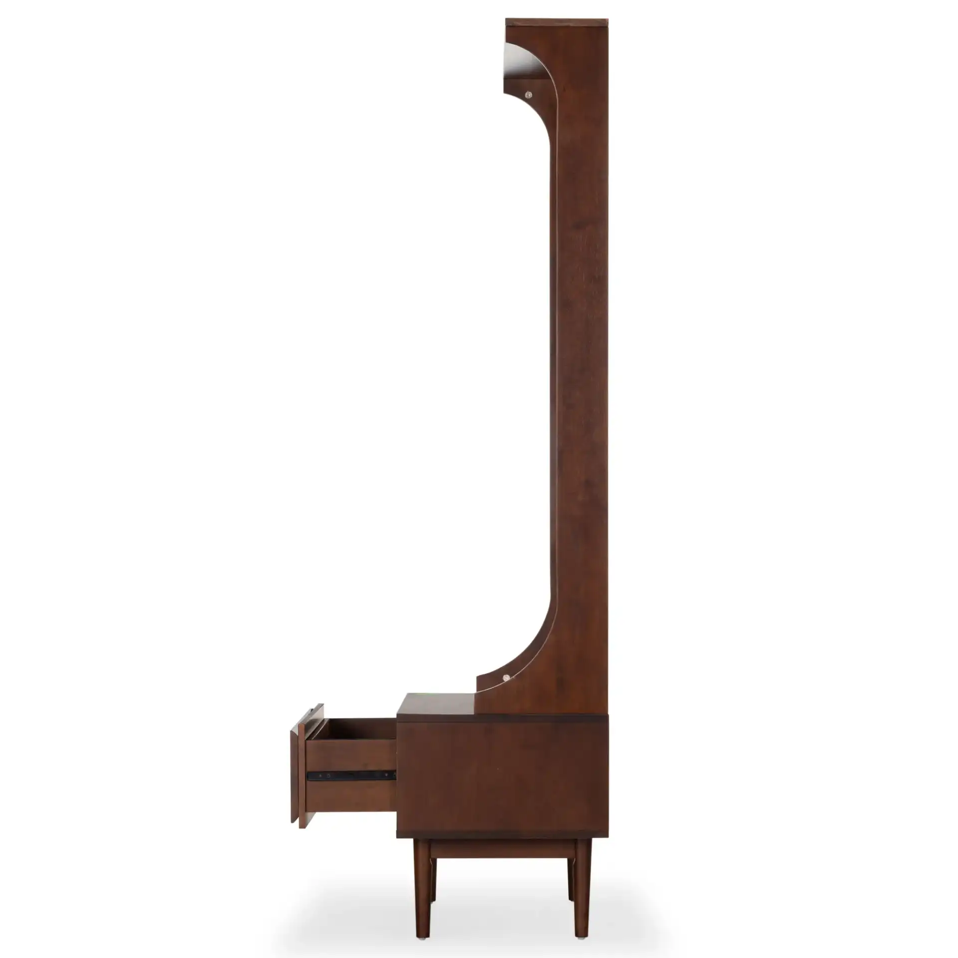Pitta Wood One-Drawer Hall Tree in Walnut / Gold, detail view