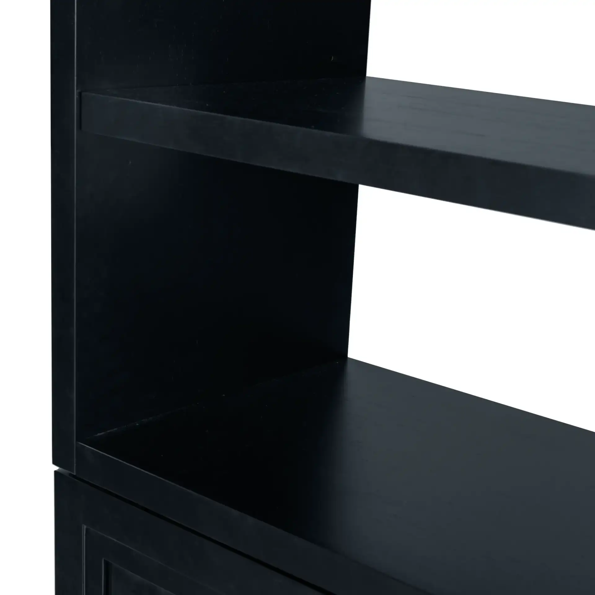 Roades Glass Cabinet Bookcase in Black in a styled room