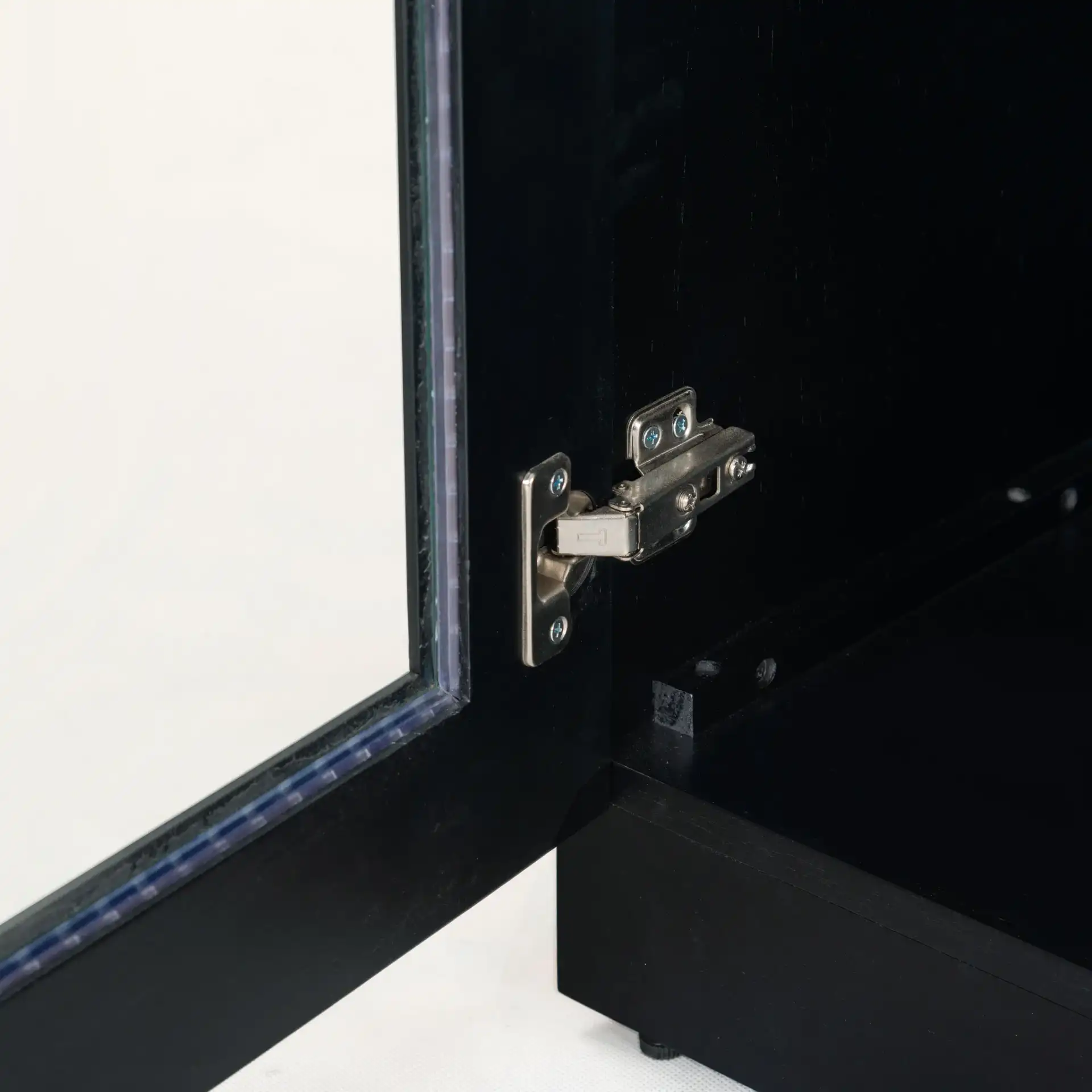 Roades Glass Cabinet Bookcase in Black in a styled room