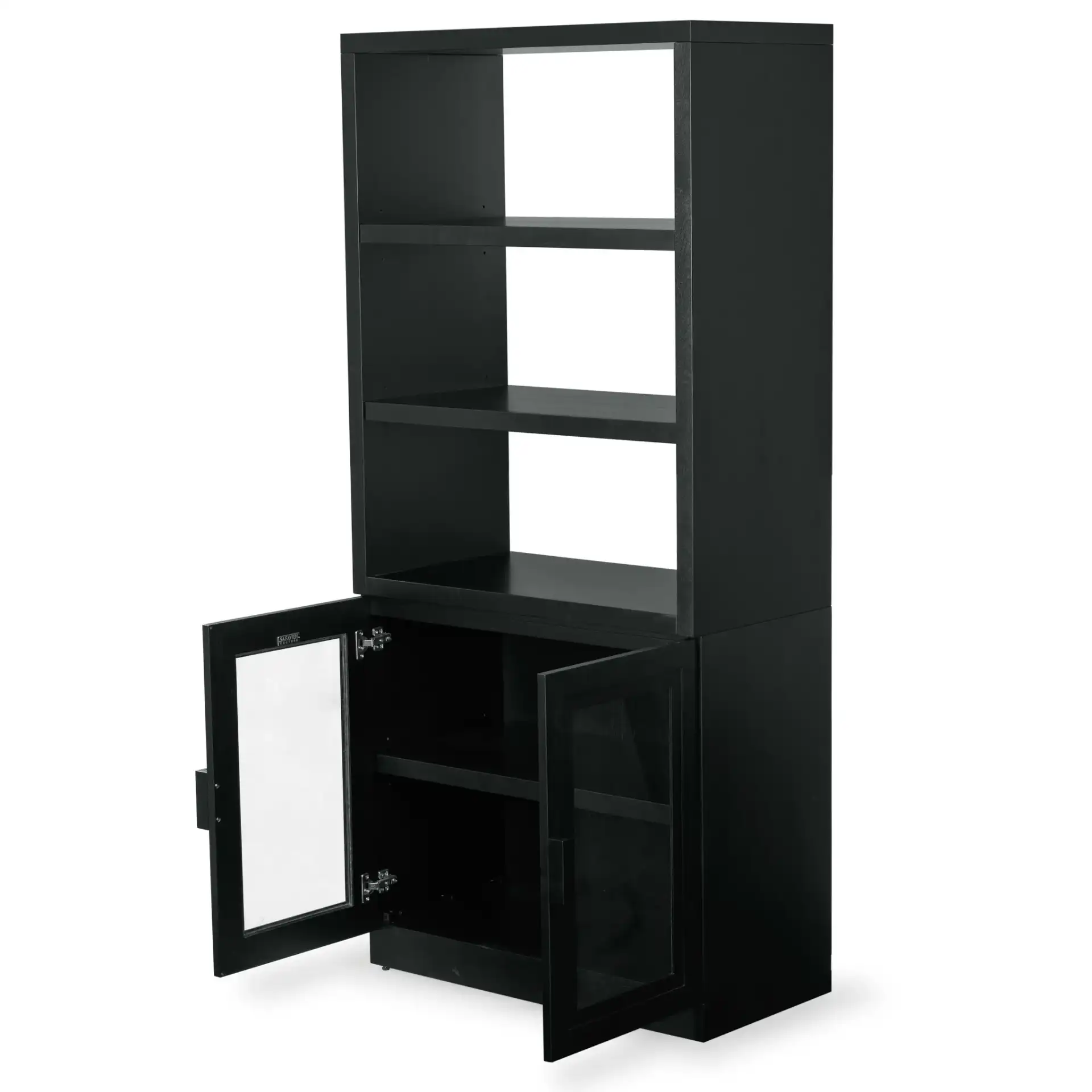 Roades Glass Cabinet Bookcase in Black, detail view