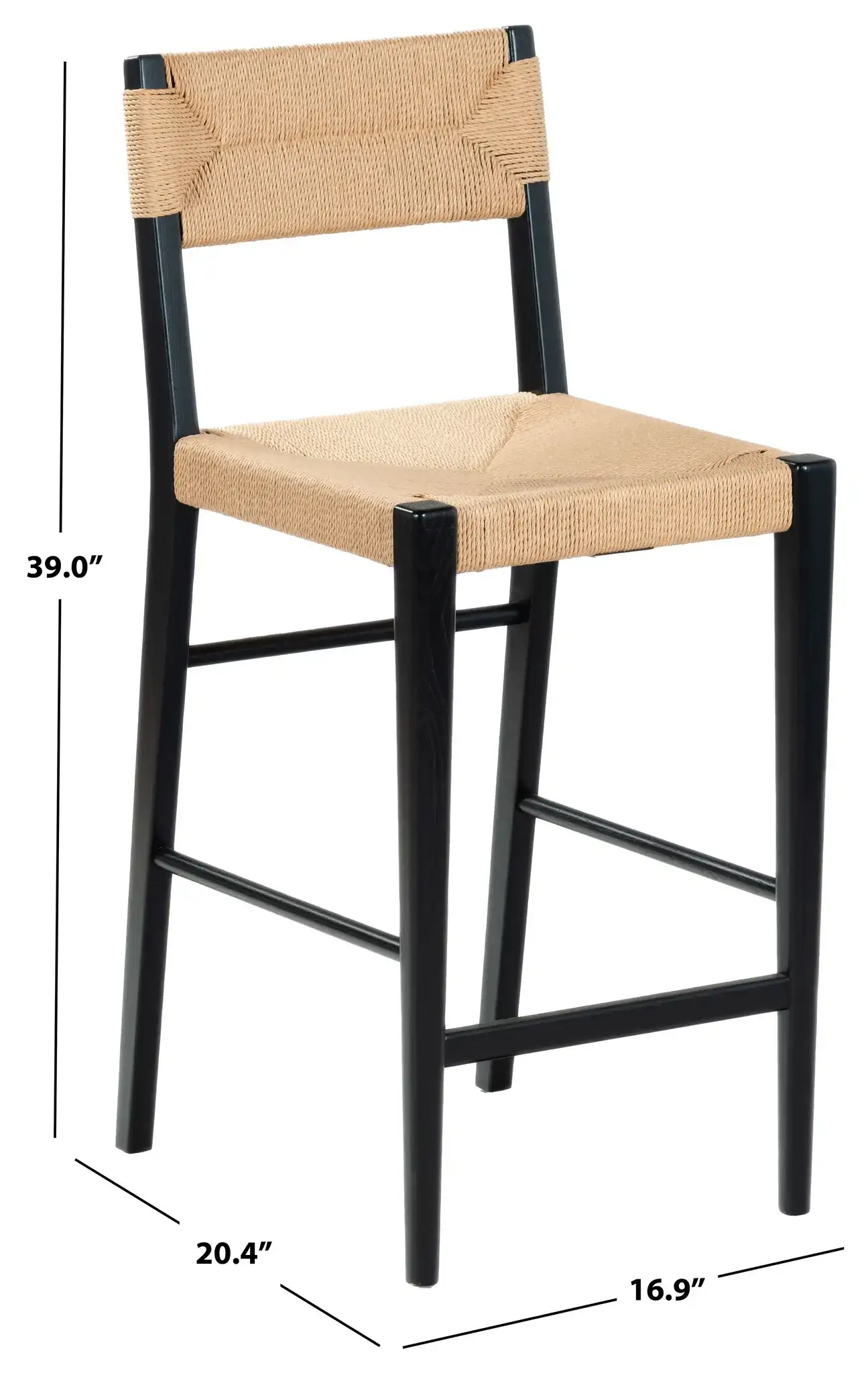 Cody Rattan Counter Stool in Black / Natural, detail view