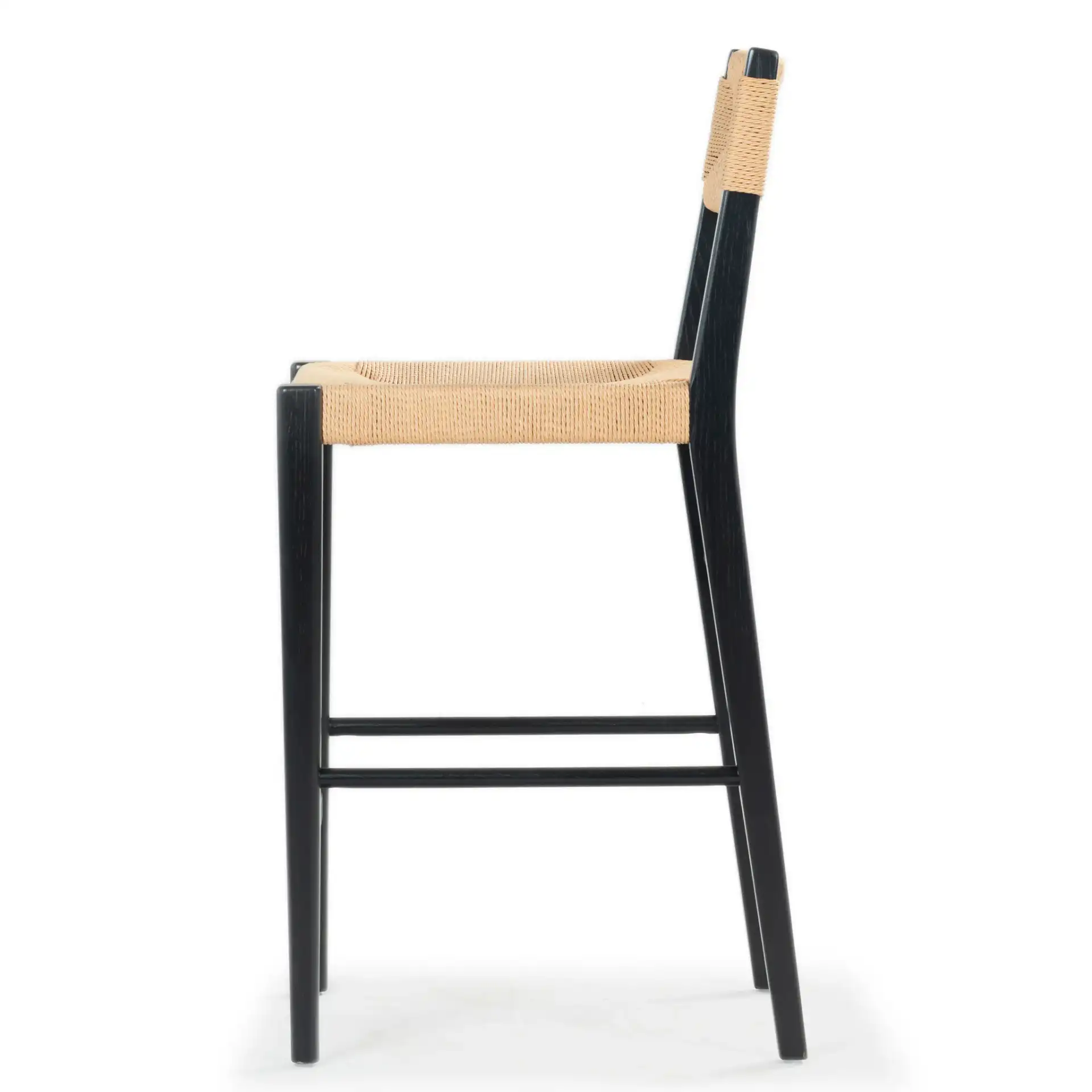 Cody Rattan Counter Stool in Black / Natural, detail view