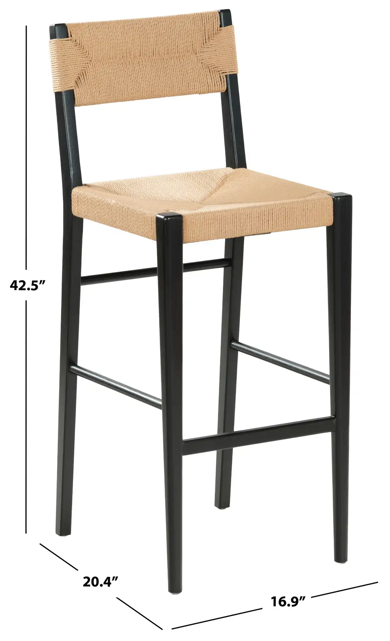 Cody Rattan Barstool in Black / Natural, detail view