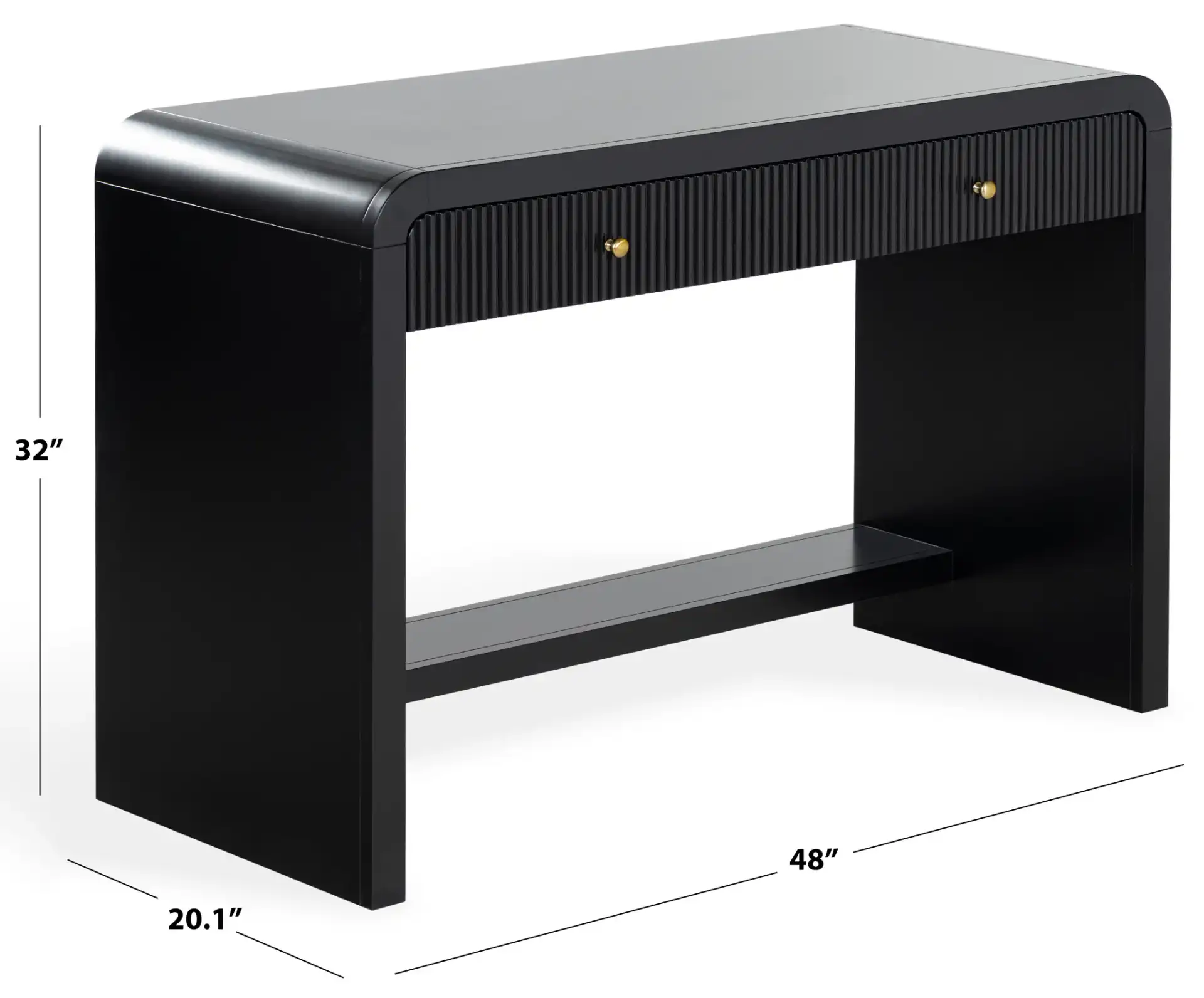 Liabella Two-Drawer Curved Desk in Black, detail view