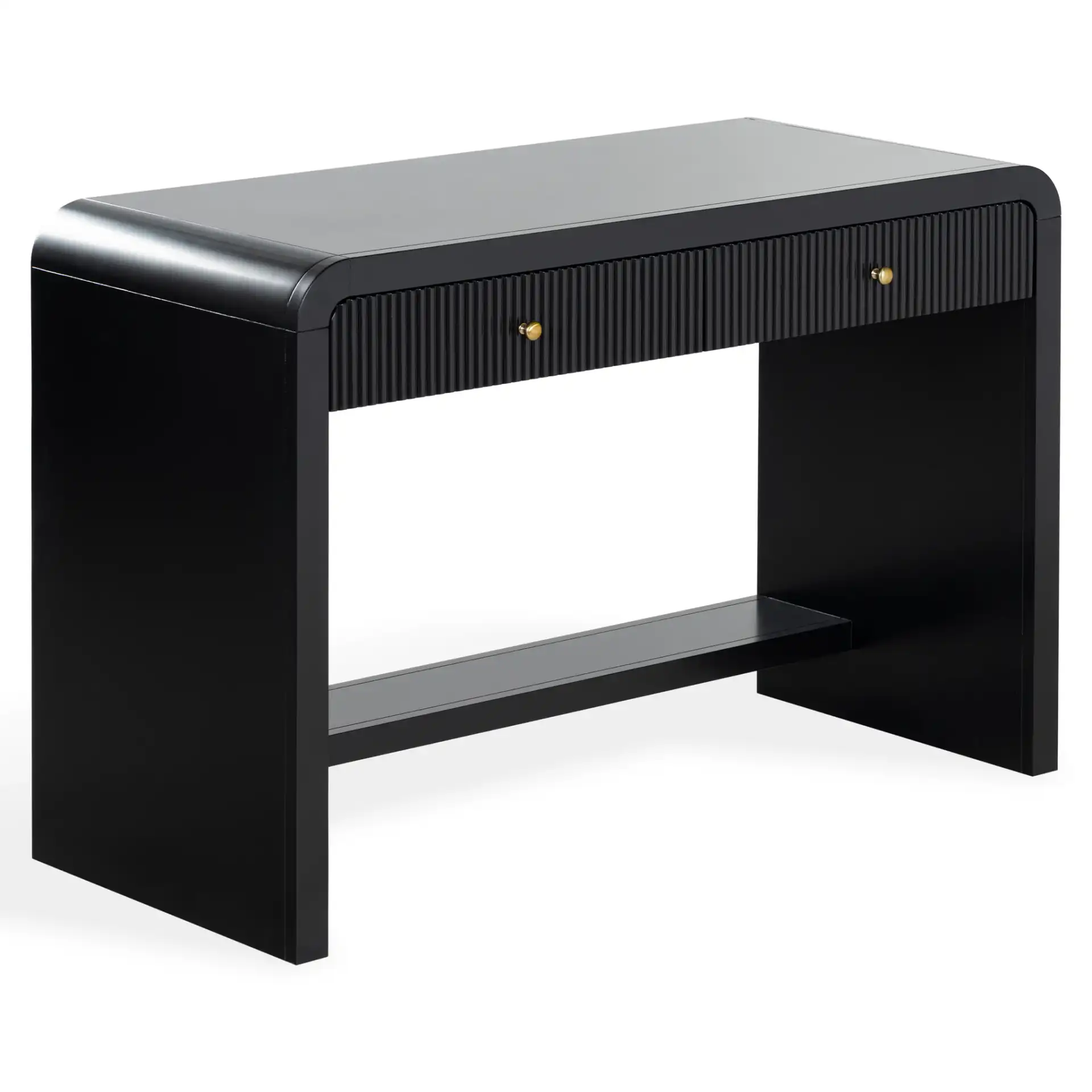 Liabella Two-Drawer Curved Desk in Black, detail view