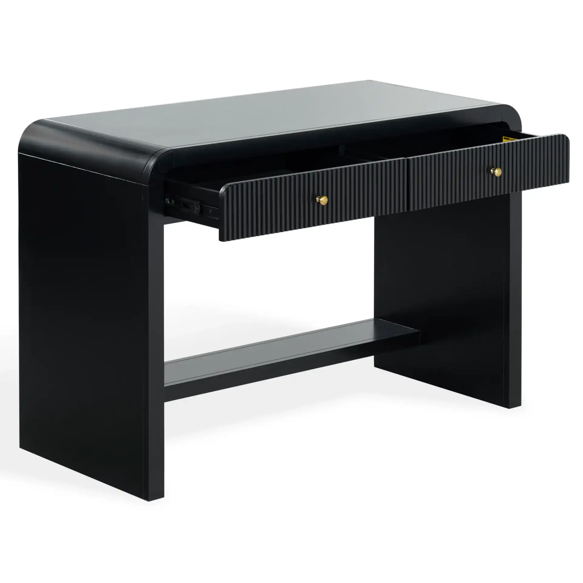 Liabella Two-Drawer Curved Desk in Black, detail view