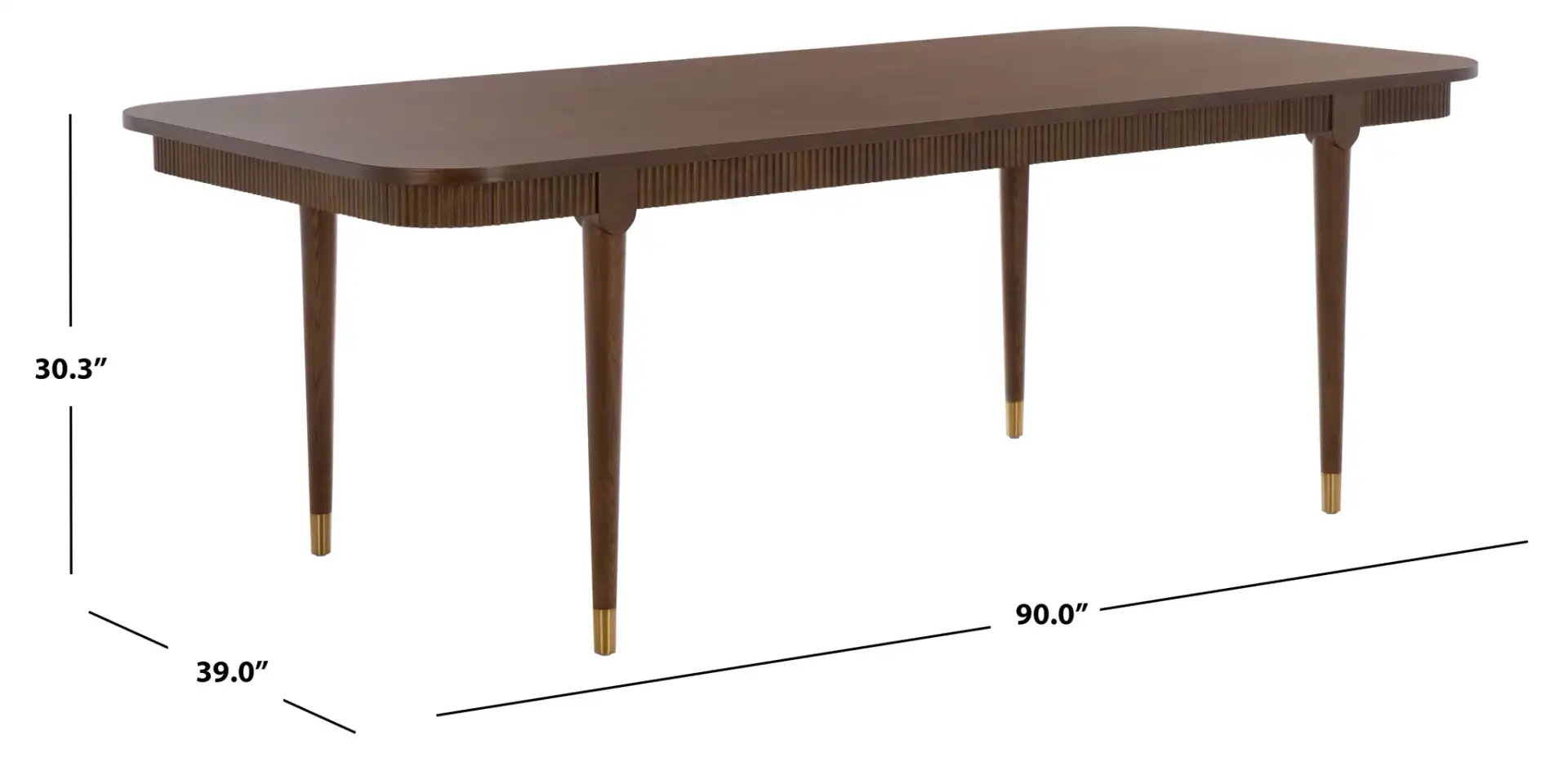 Kaylenne 90" Dining Table in Walnut / Brass, detail view