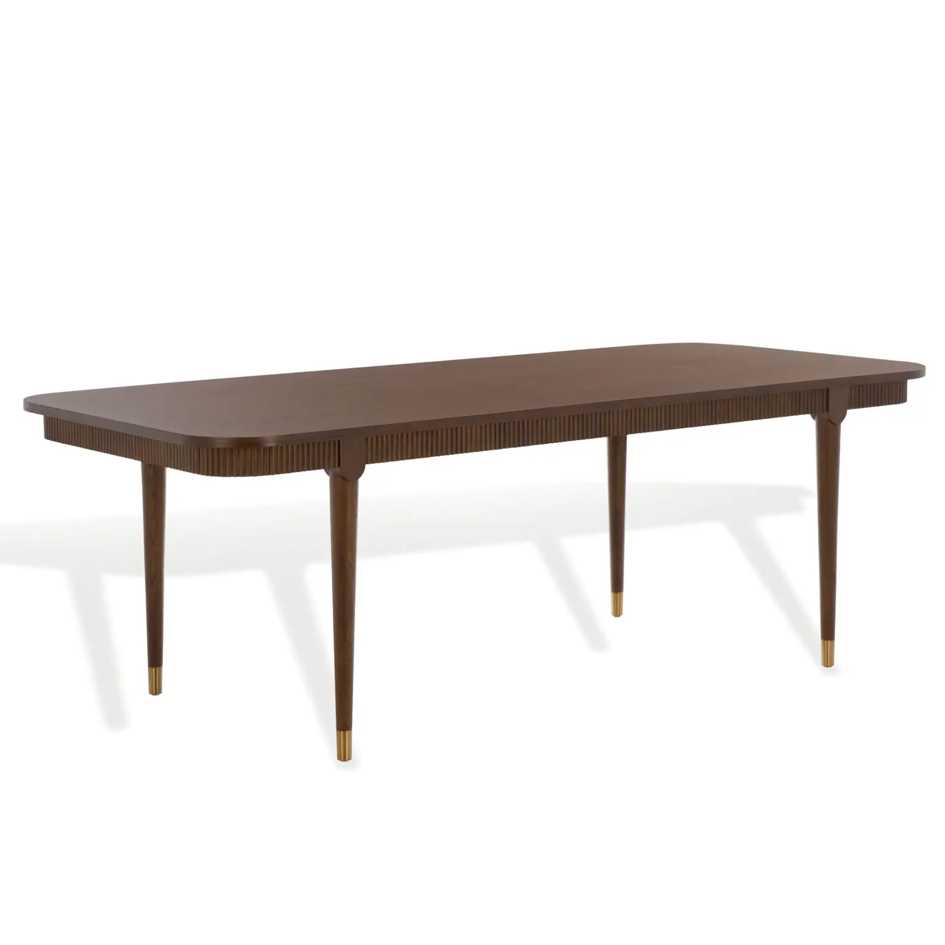 Kaylenne 90" Dining Table in Walnut / Brass, detail view