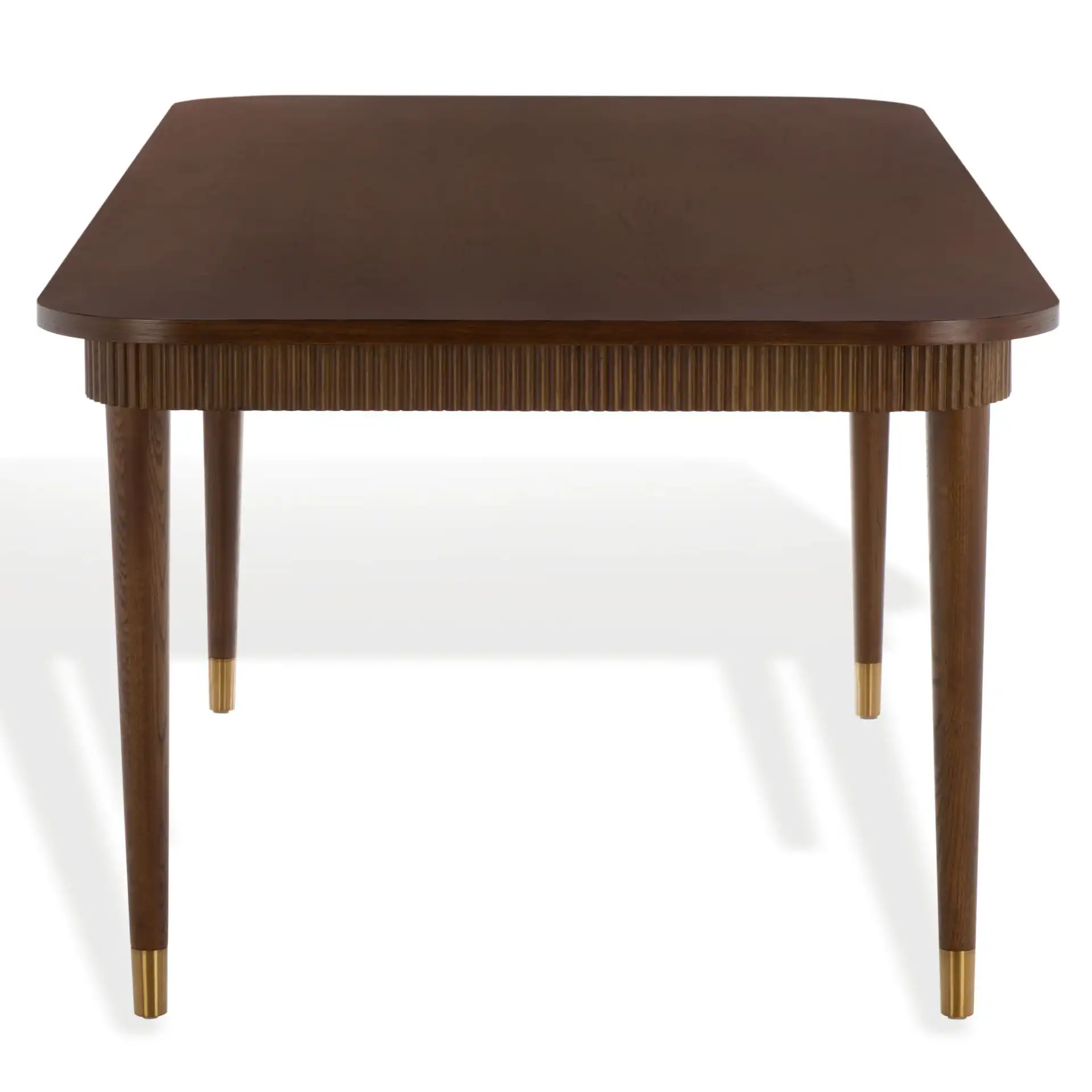 Kaylenne 90" Dining Table in Walnut / Brass, detail view