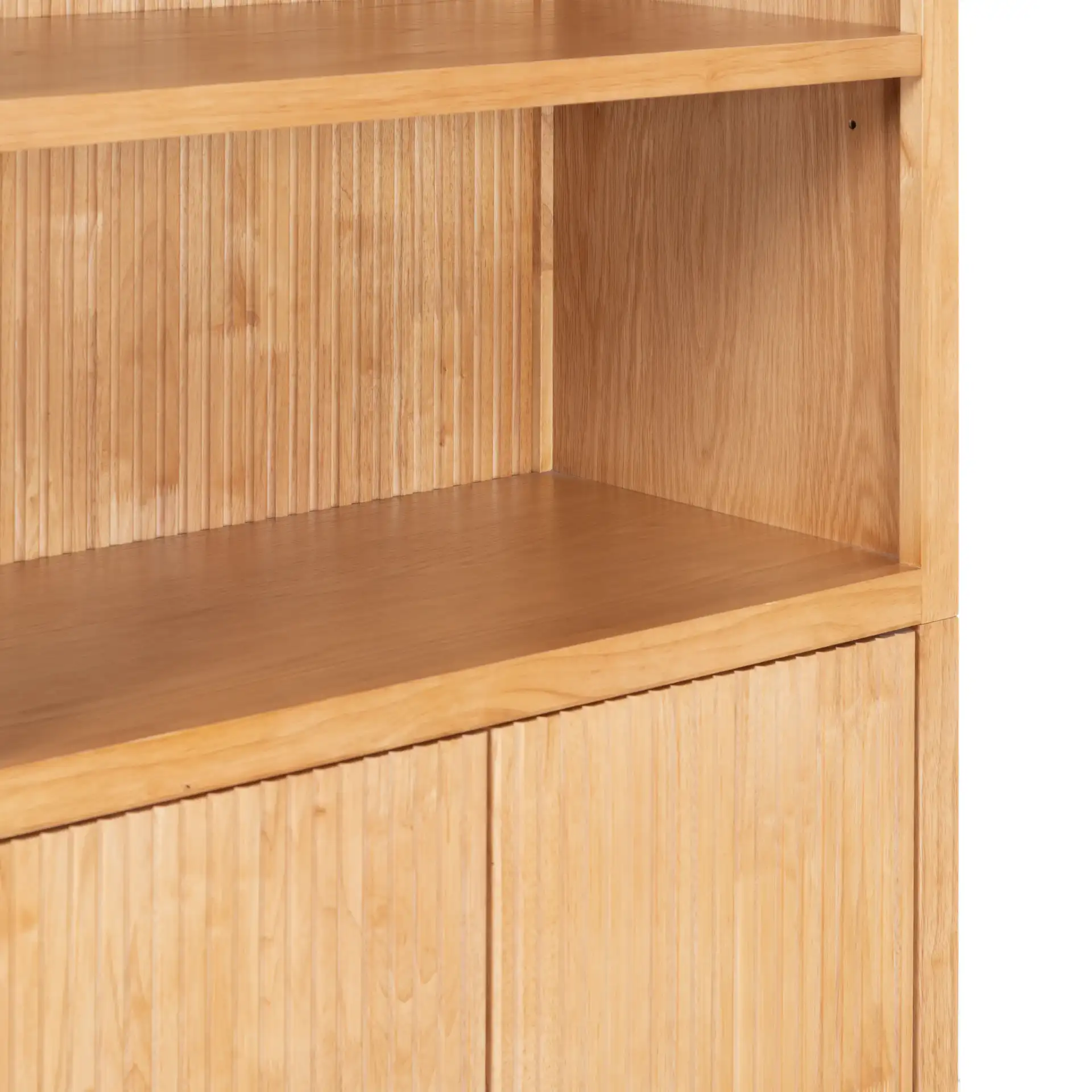 Elladora Ribbed Wood Bookcase in Natural / Black in a styled room