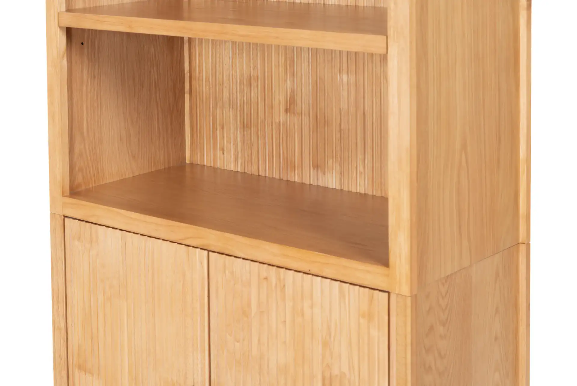 Elladora Ribbed Wood Bookcase in Natural / Black in a styled room