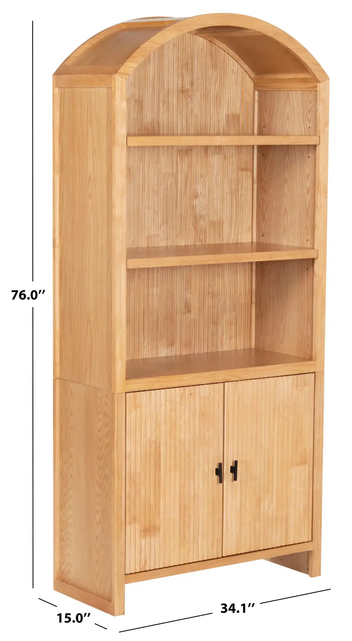 Elladora Ribbed Wood Bookcase in Natural / Black, detail view