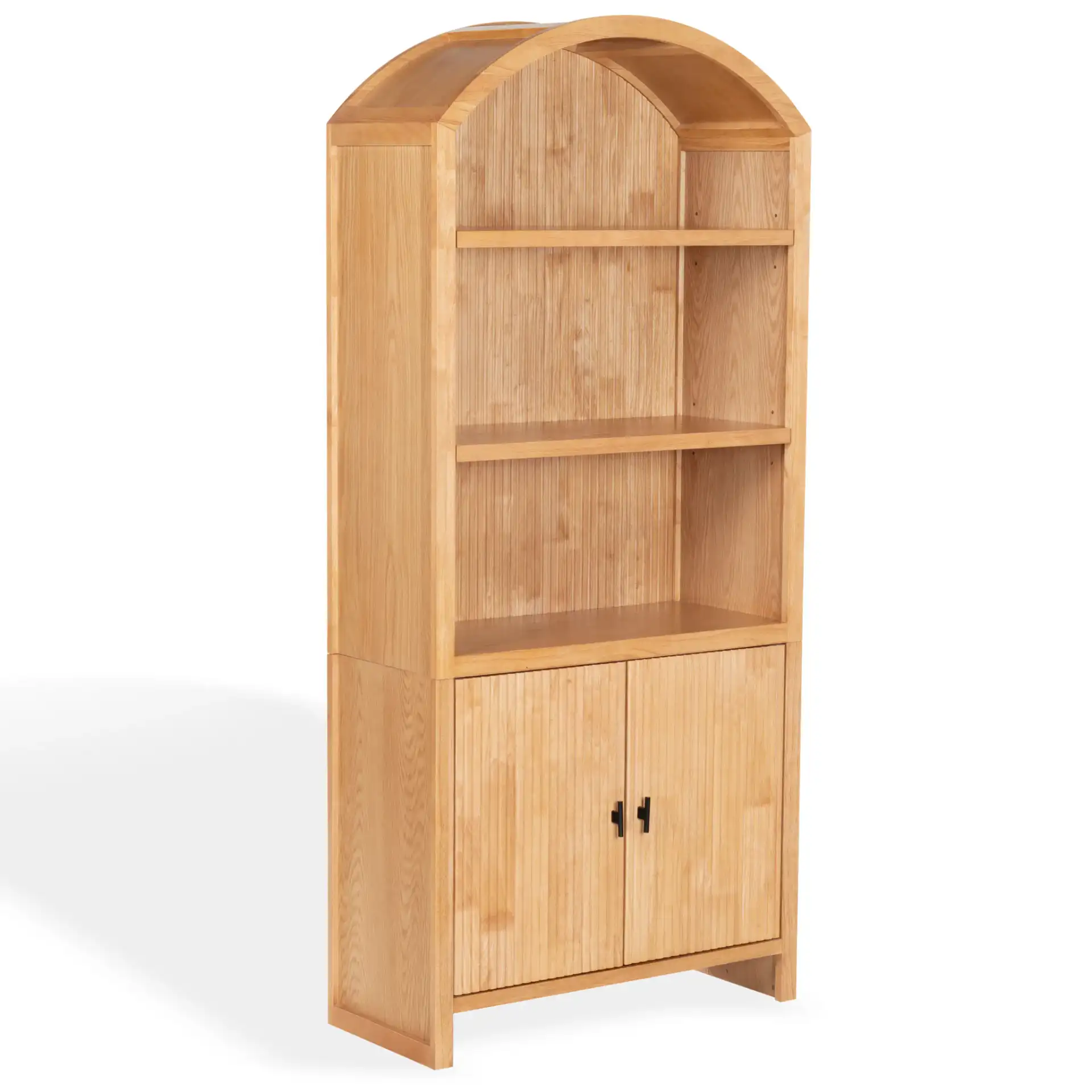 Elladora Ribbed Wood Bookcase in Natural / Black, detail view