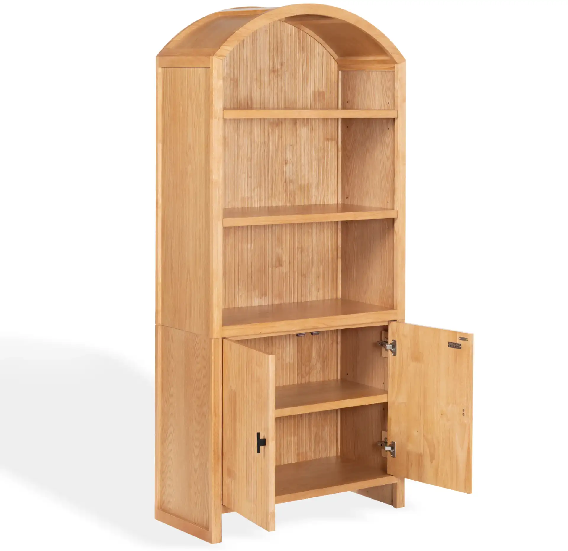 Elladora Ribbed Wood Bookcase in Natural / Black, detail view