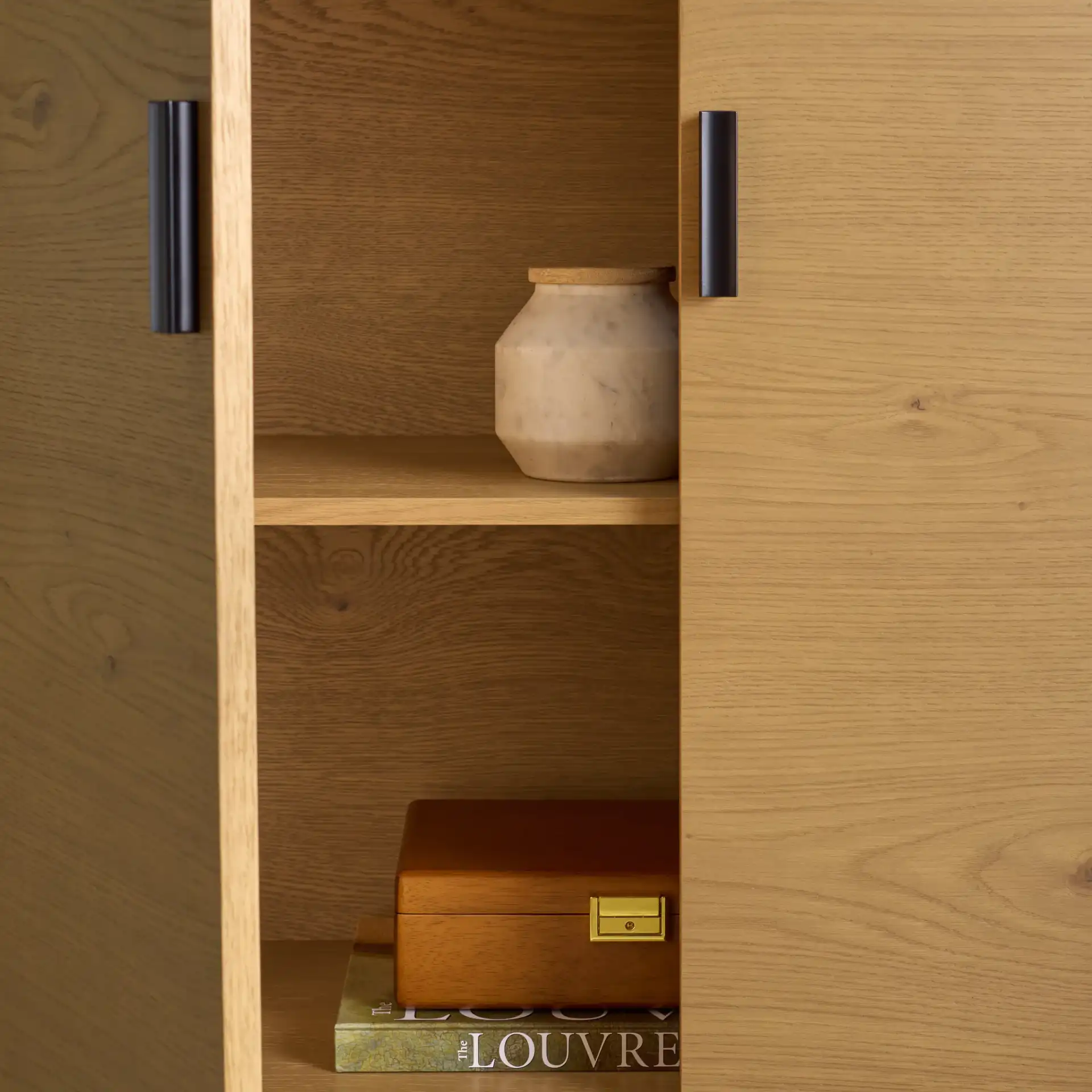 Jaylessa 5 Shelf Wood Bookcase in Natural in a styled room