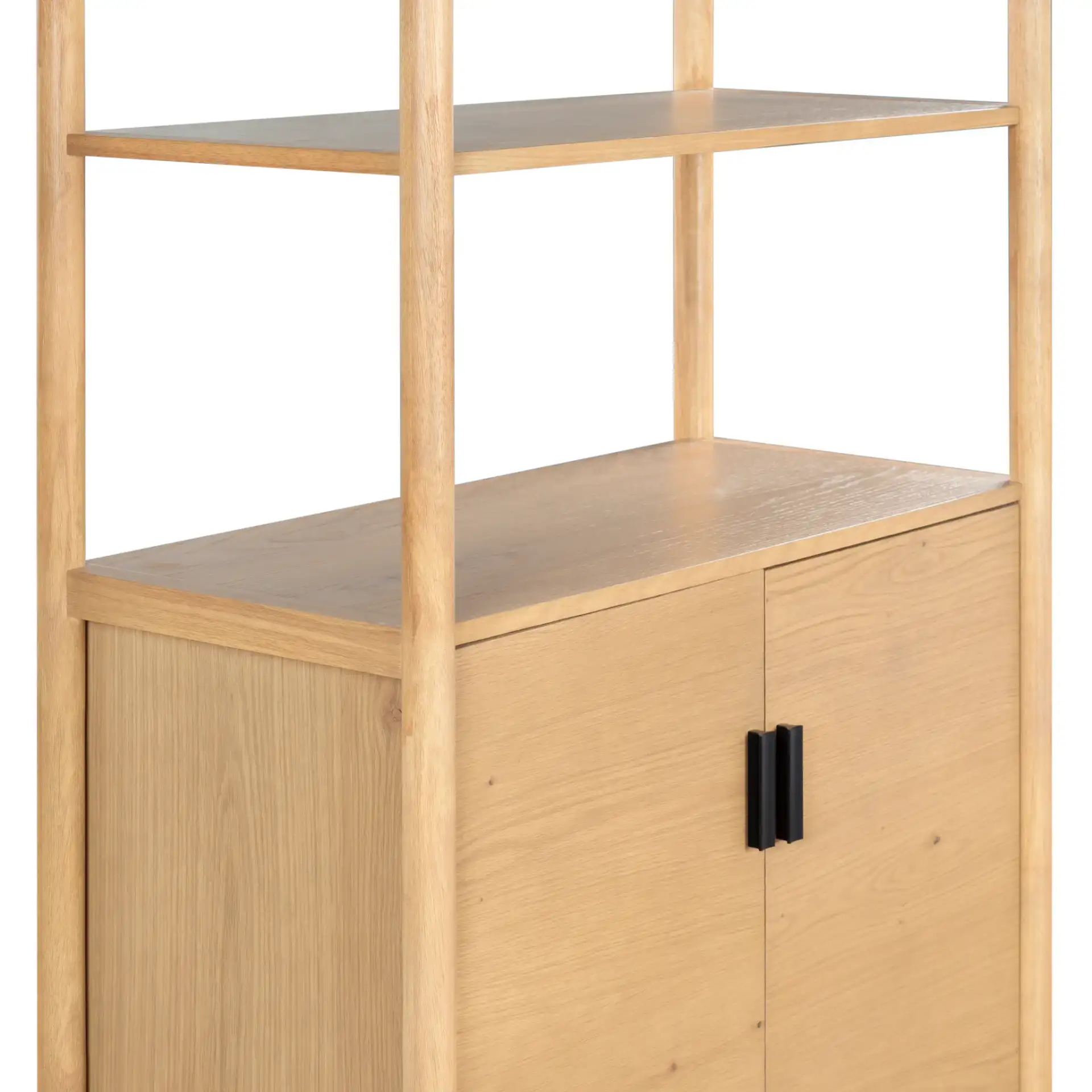 Jaylessa 5 Shelf Wood Bookcase in Natural in a styled room