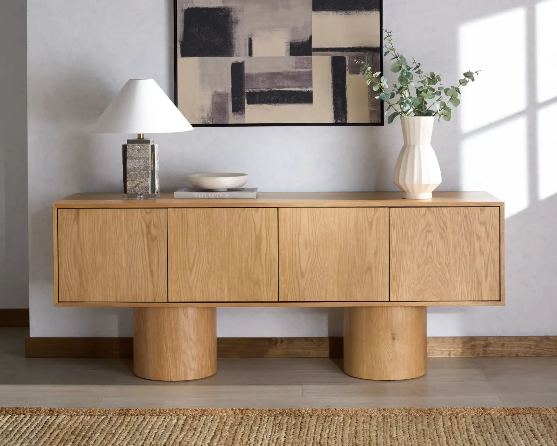 Alberti Wood Sideboard in Natural in a styled room