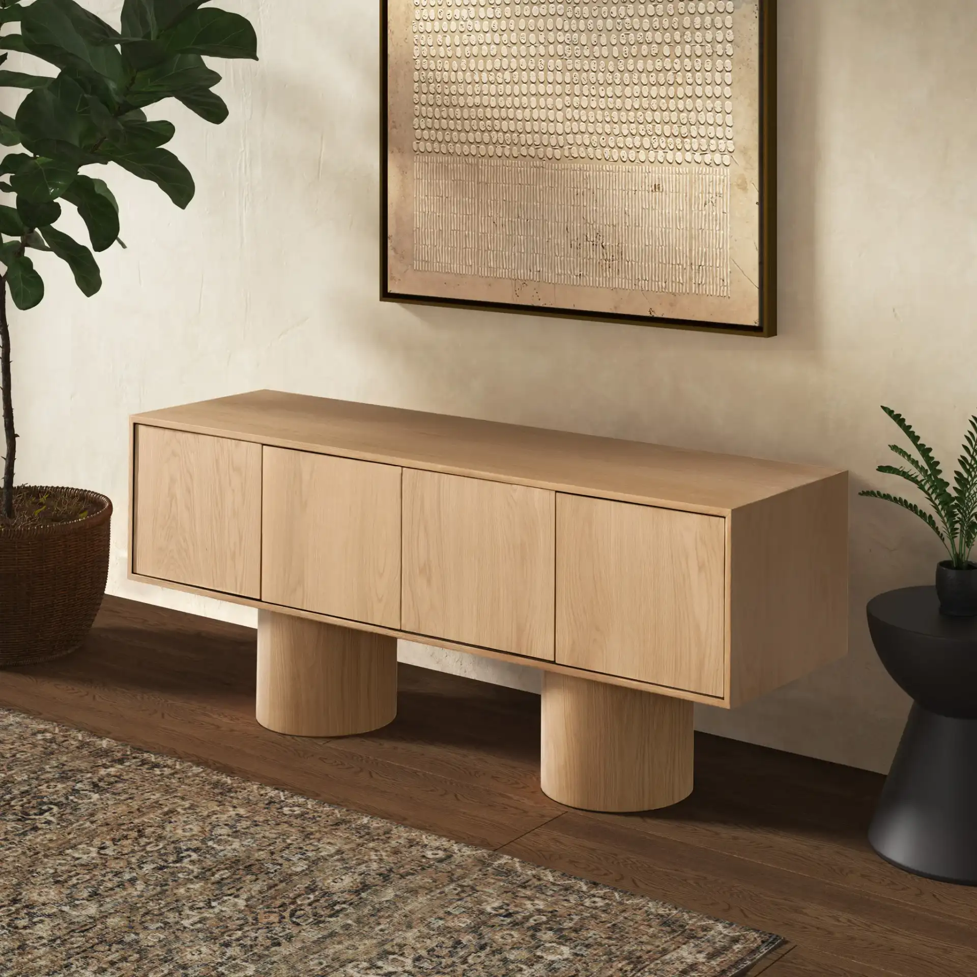 Alberti Wood Sideboard in Natural in a styled room