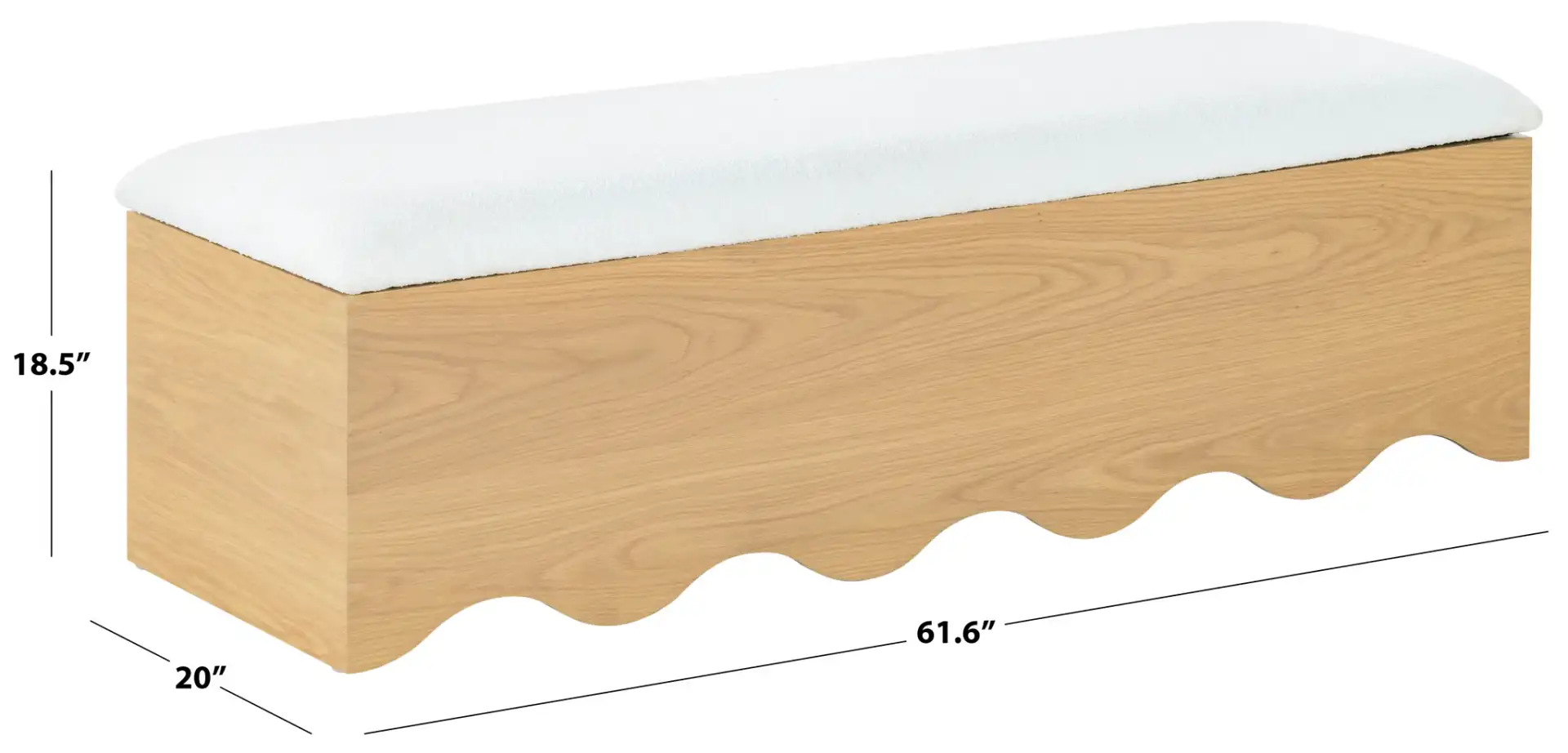 Roseandrea Storage Bench in Natural / White, detail view