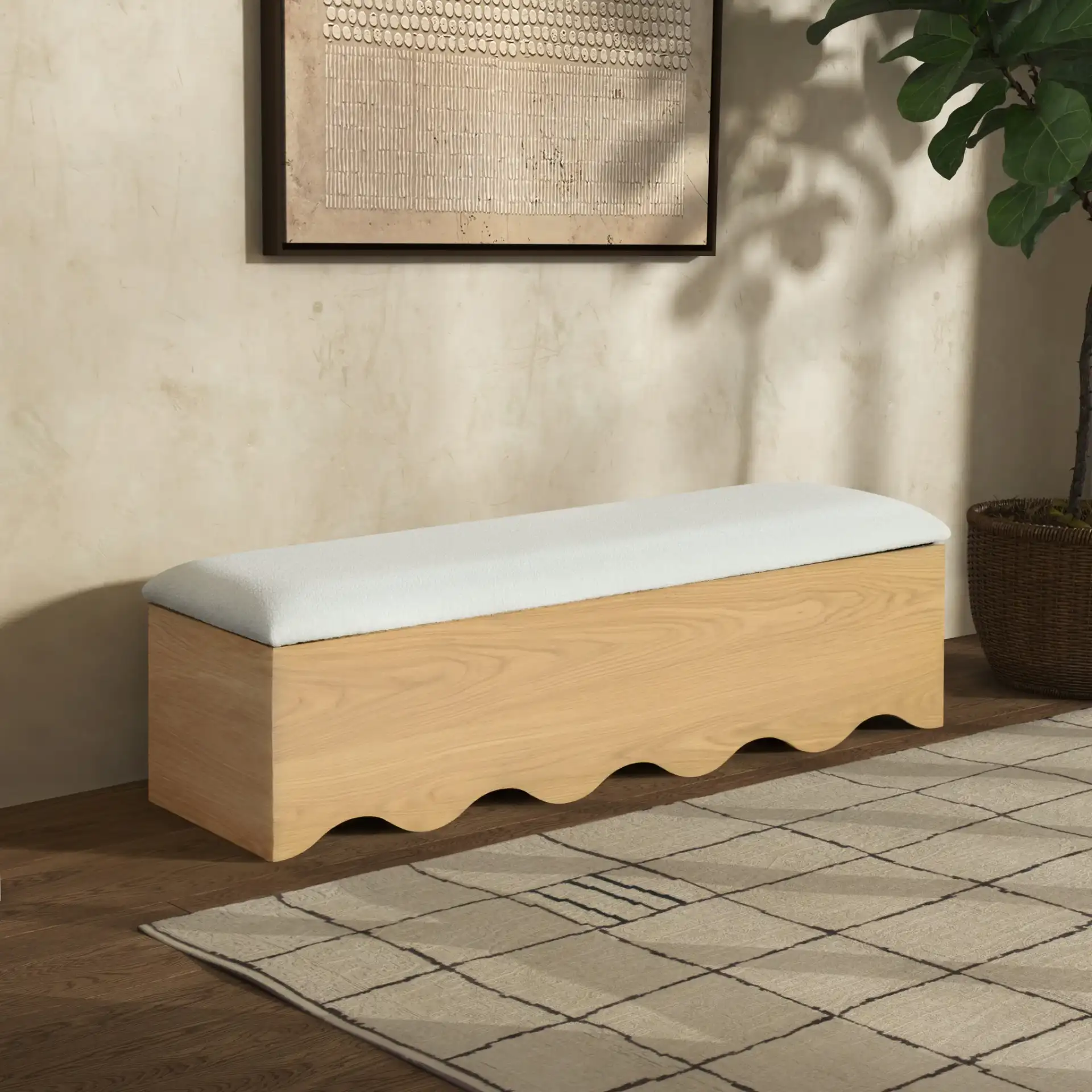 Roseandrea Storage Bench in Natural / White in a styled room
