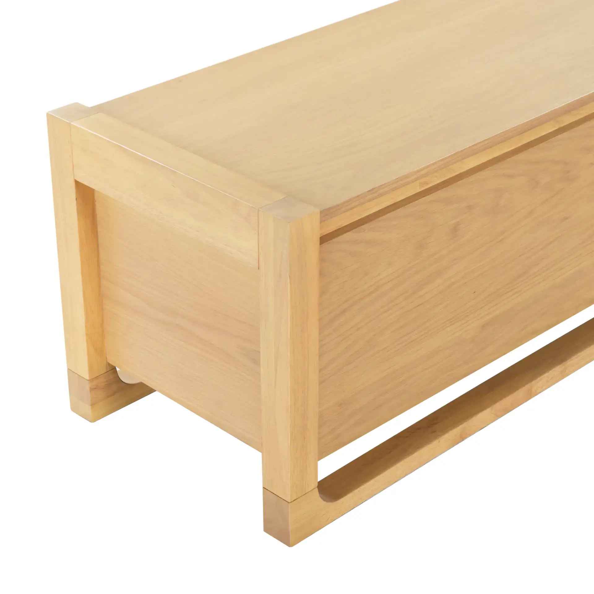 Tyrell Wood Storage Bench in Natural in a styled room