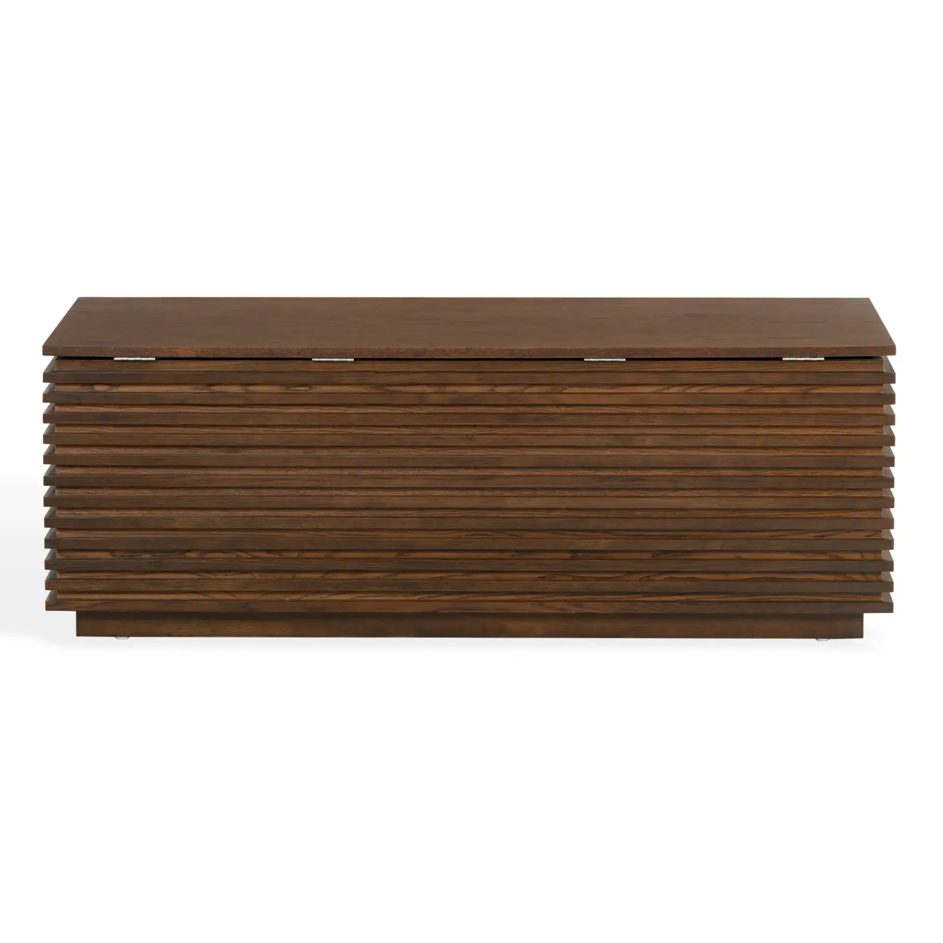 Zuzu Wood Storage Bench in Walnut, detail view
