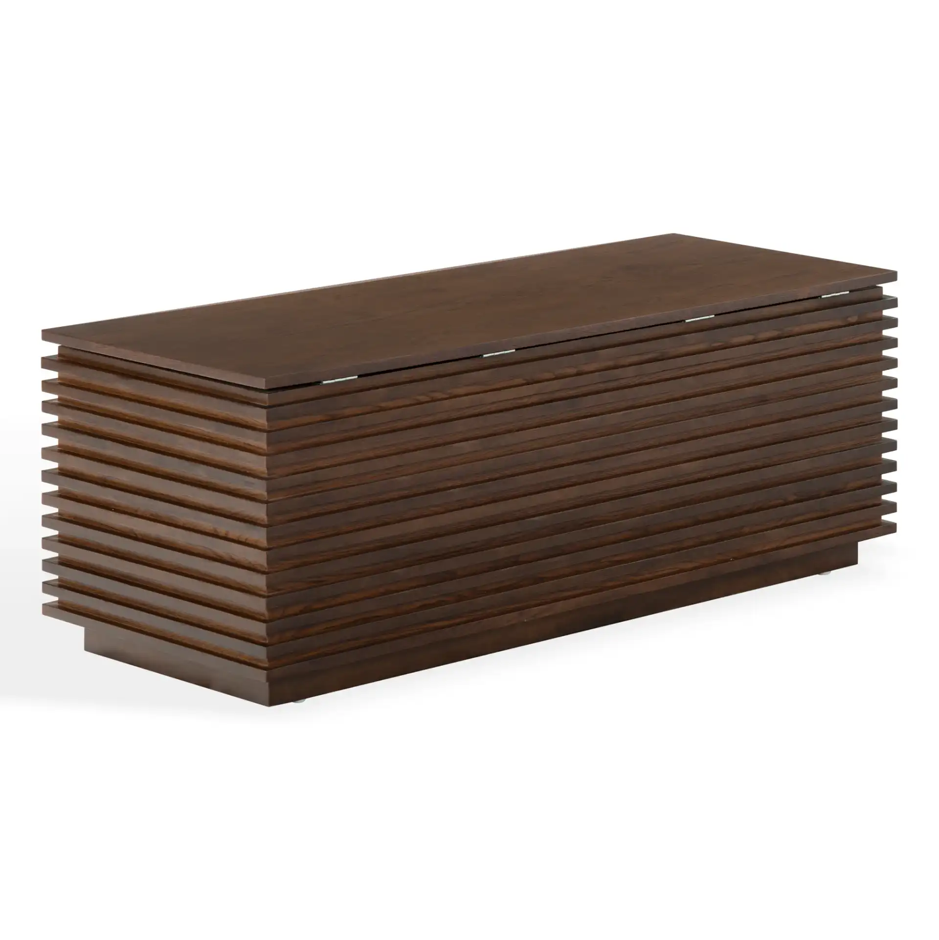 Zuzu Wood Storage Bench in Walnut, detail view